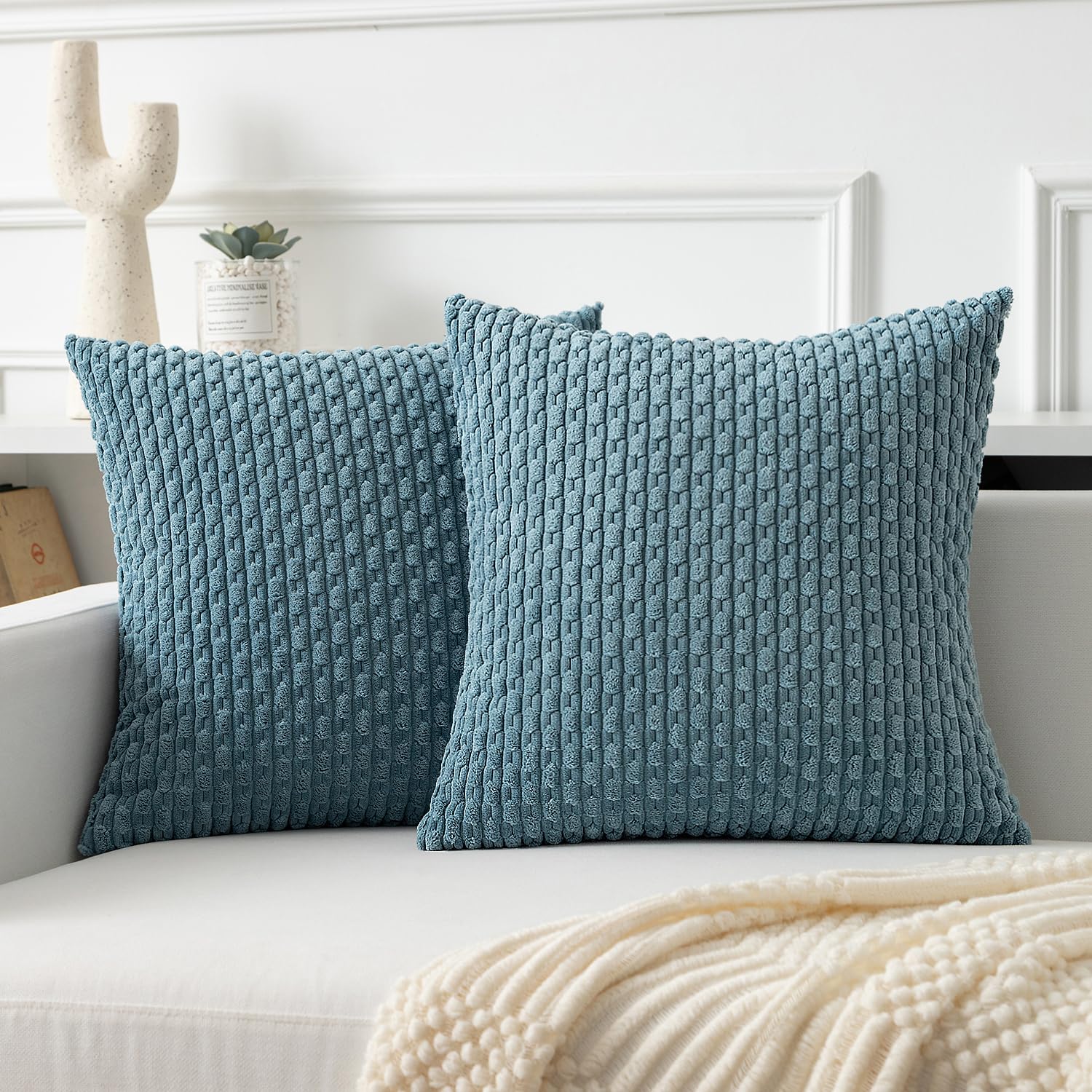 Kevin Textile Solid Decorative Boho Striped Corduroy Throw Pillow Covers