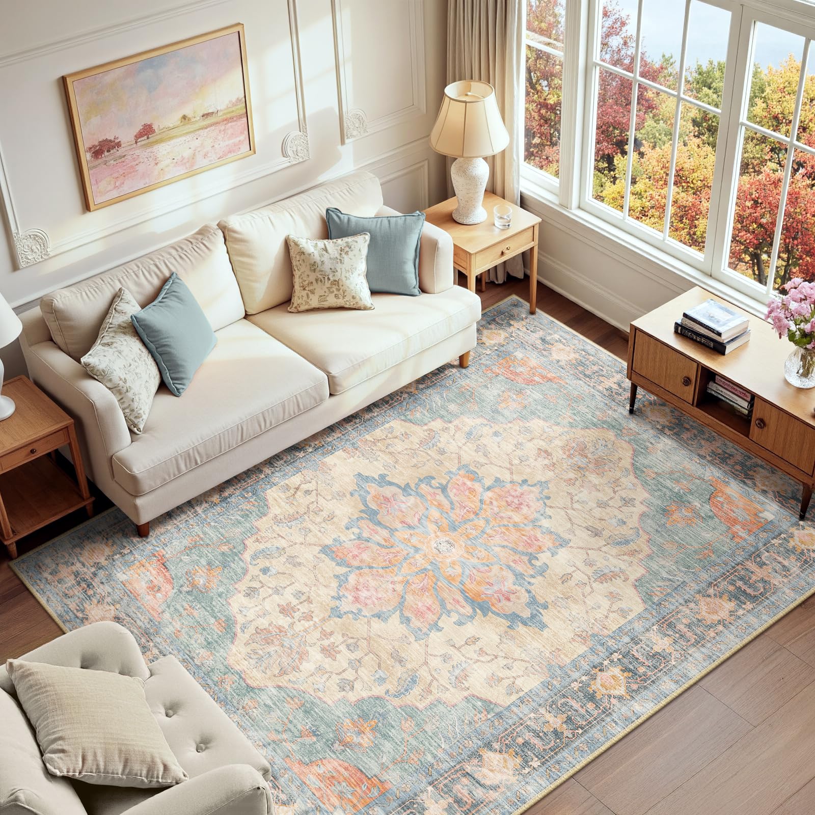RELEANY Washable Floral Area Rug