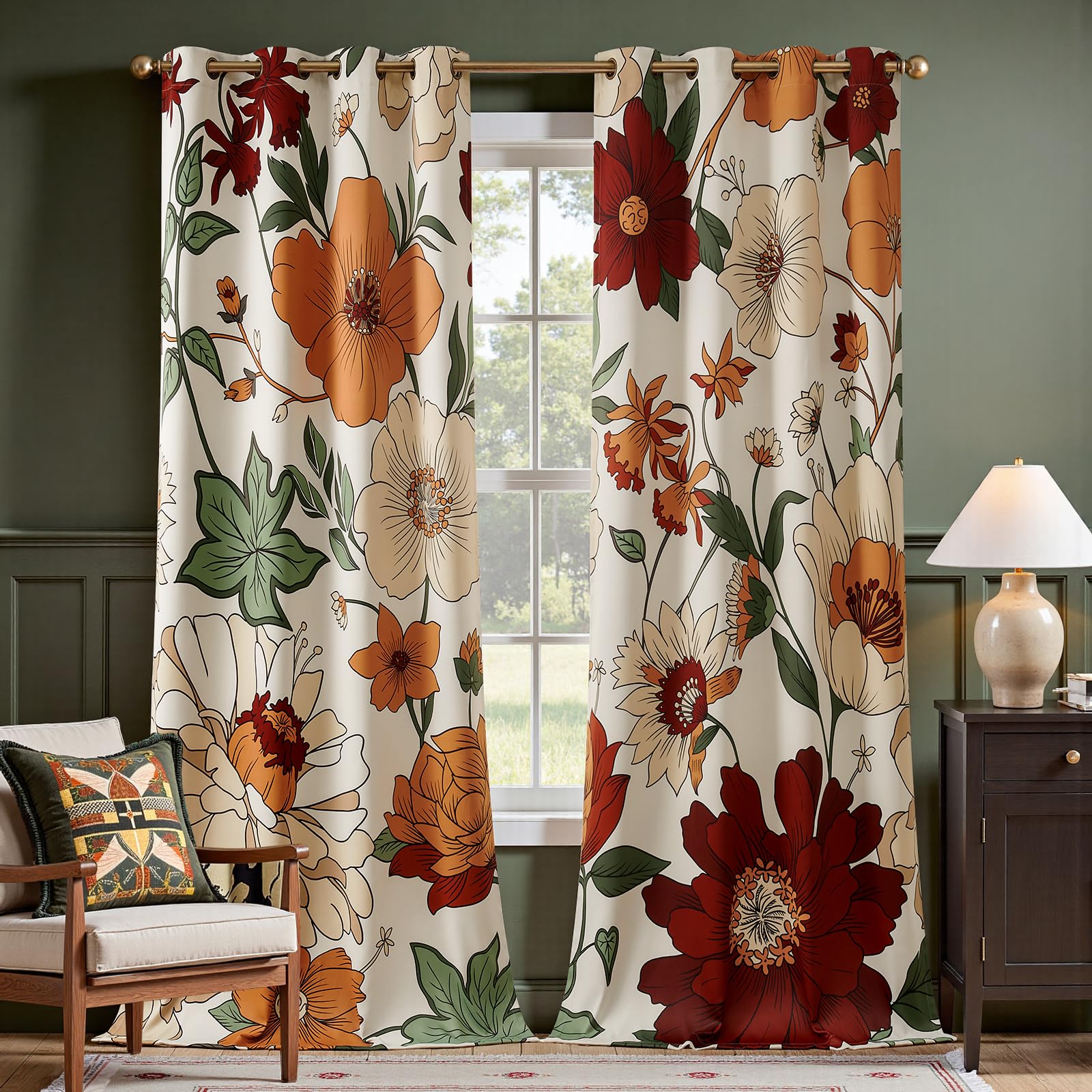 jinchan Boho Floral Blackout Curtains