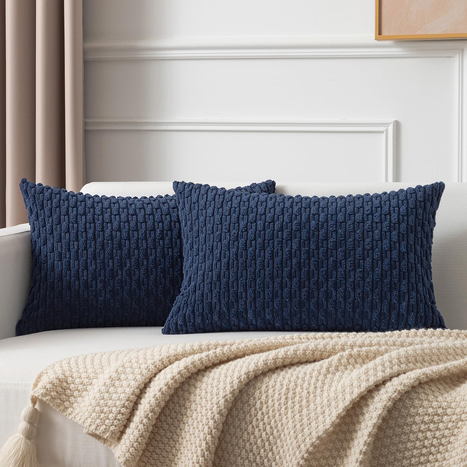 Kevin Textile Solid Decorative Boho Striped Corduroy Throw Pillow Covers