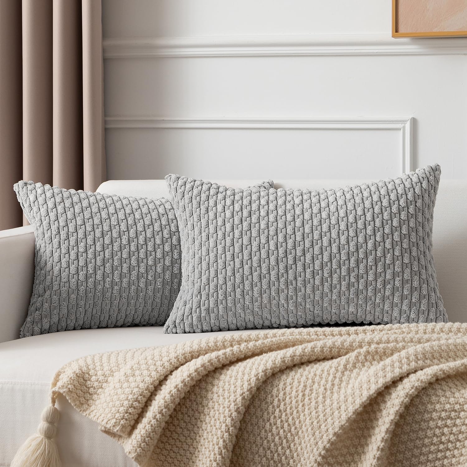 Kevin Textile Solid Decorative Boho Striped Corduroy Throw Pillow Covers