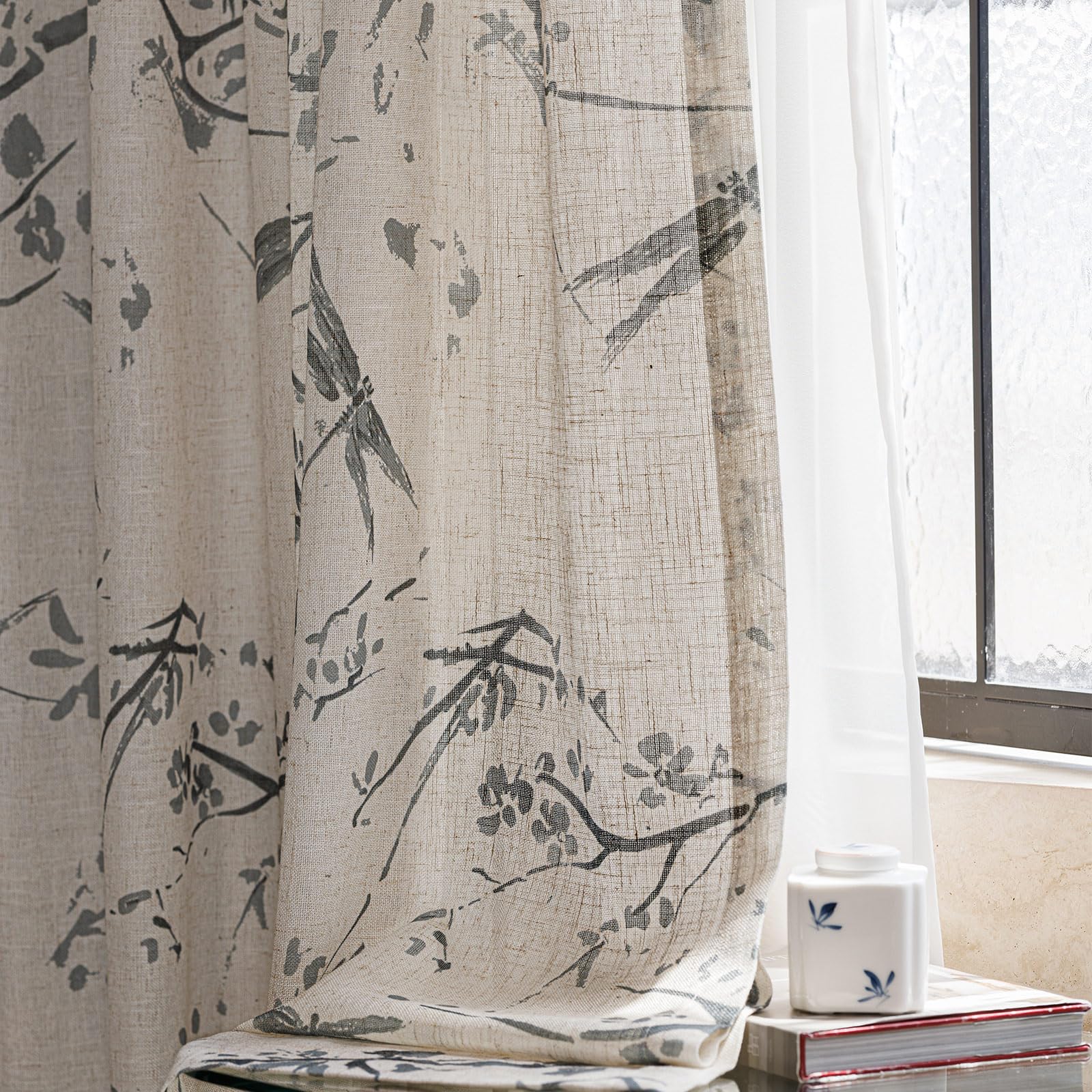 UOOSIN Floral Semi Sheer Curtains