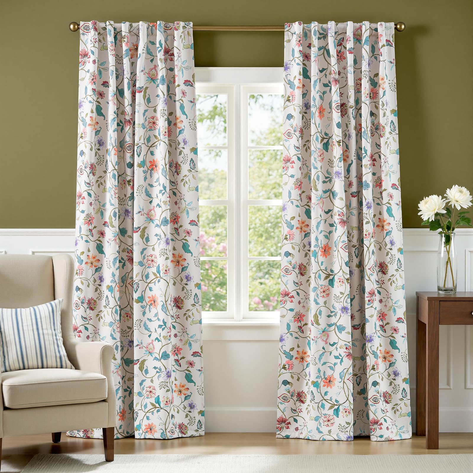 jinchan Boho Floral Blackout Curtains