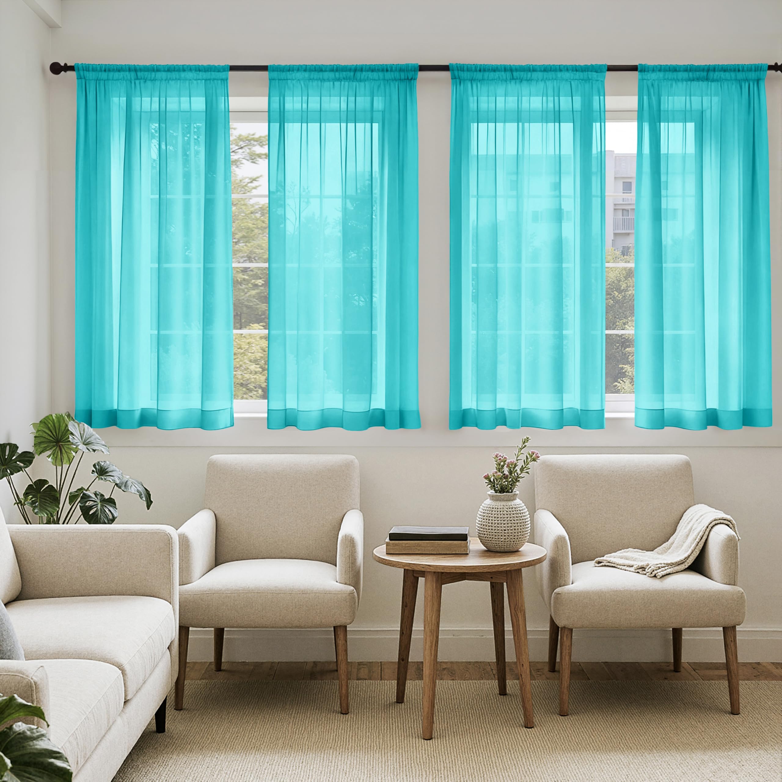 MIULEE Sheer Voile Curtains Set of 4