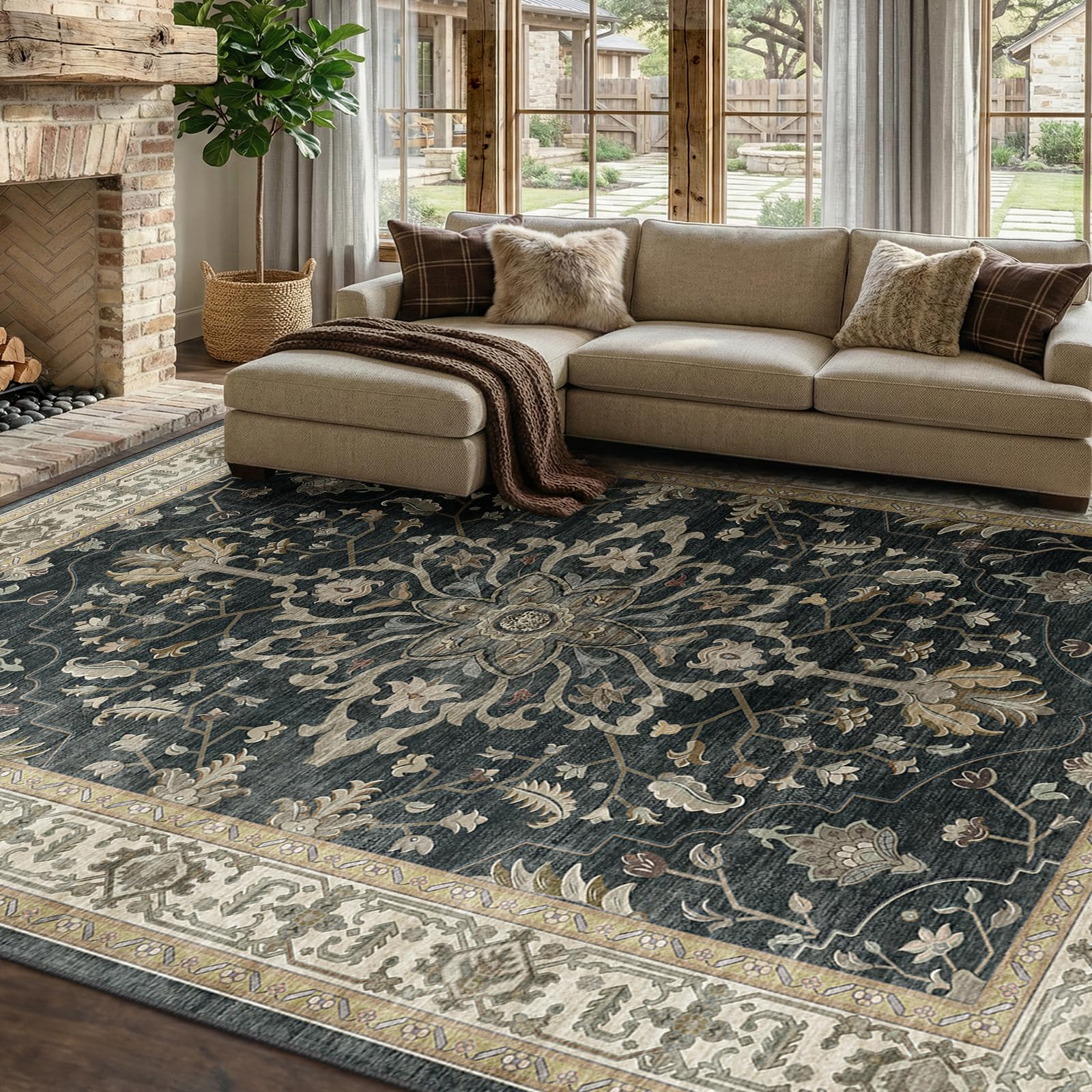 RELEANY Washable Floral Area Rug