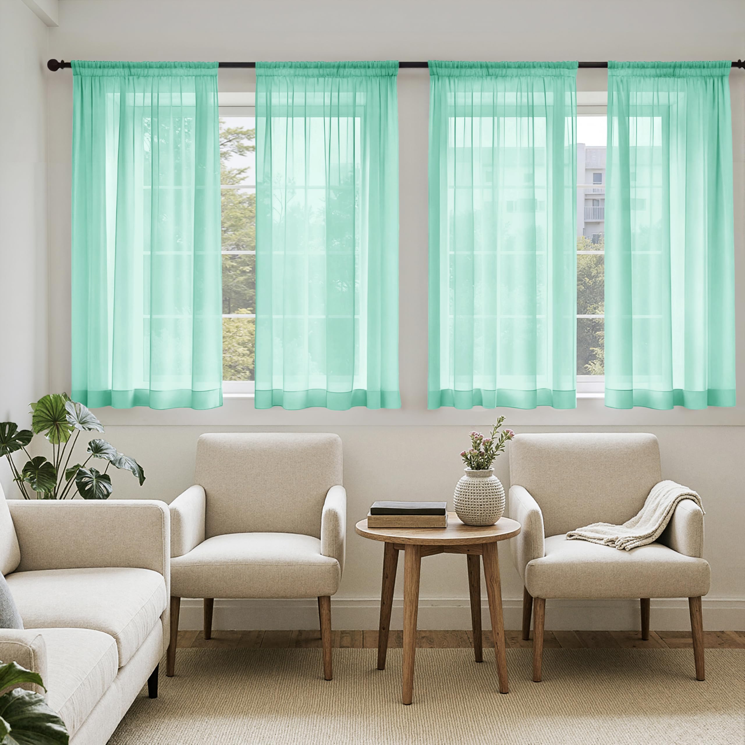 MIULEE Sheer Voile Curtains Set of 4