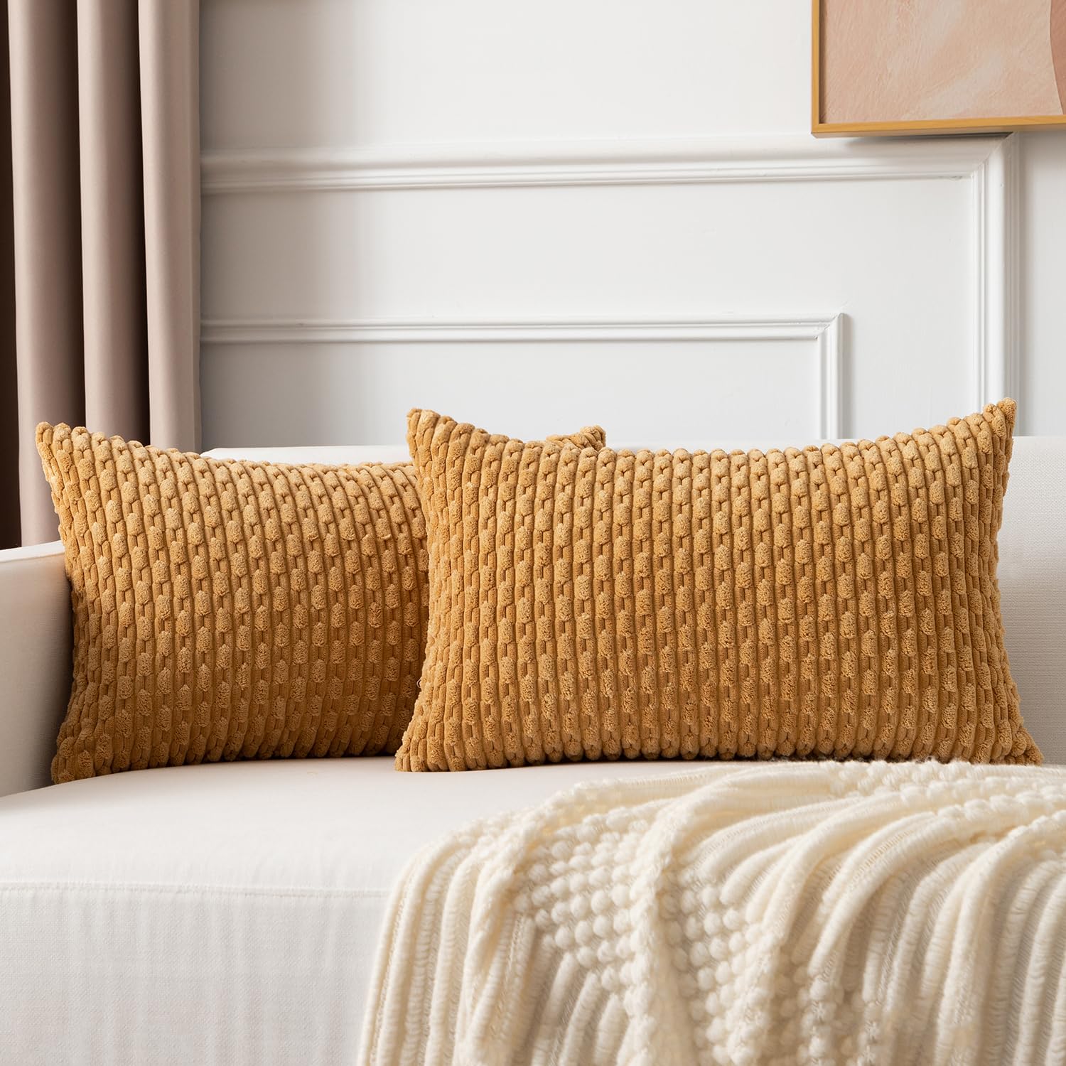 Kevin Textile Solid Decorative Boho Striped Corduroy Throw Pillow Covers