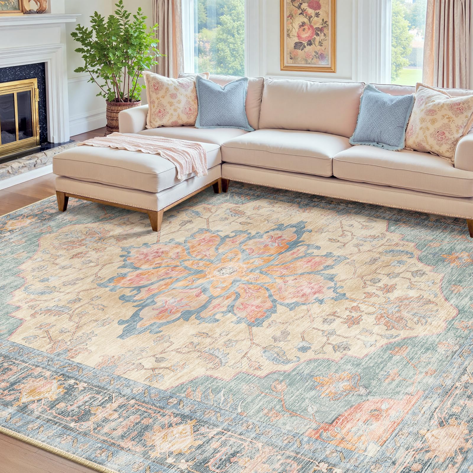 RELEANY Washable Floral Area Rug