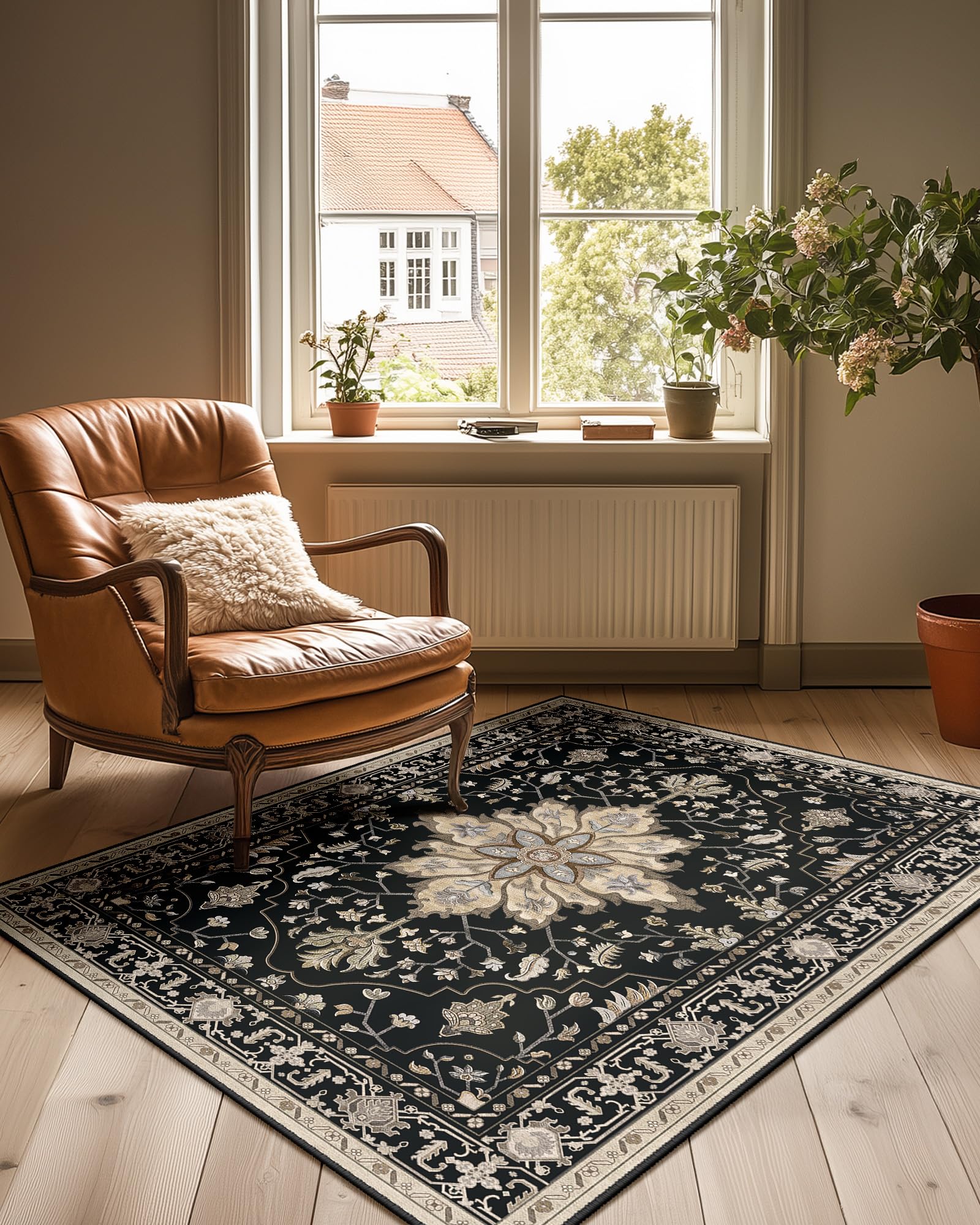 RELEANY Washable Floral Area Rug