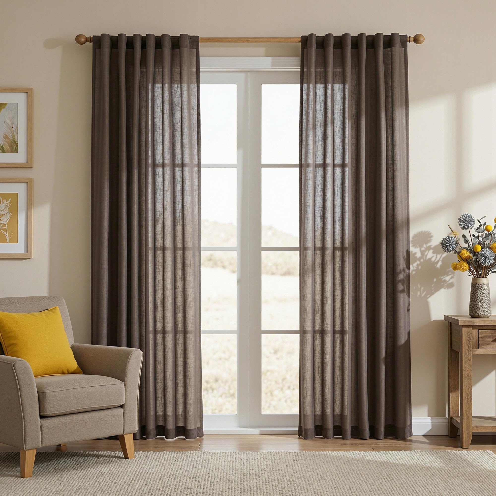 MYSKY HOME Semi Sheer Boho Curtains
