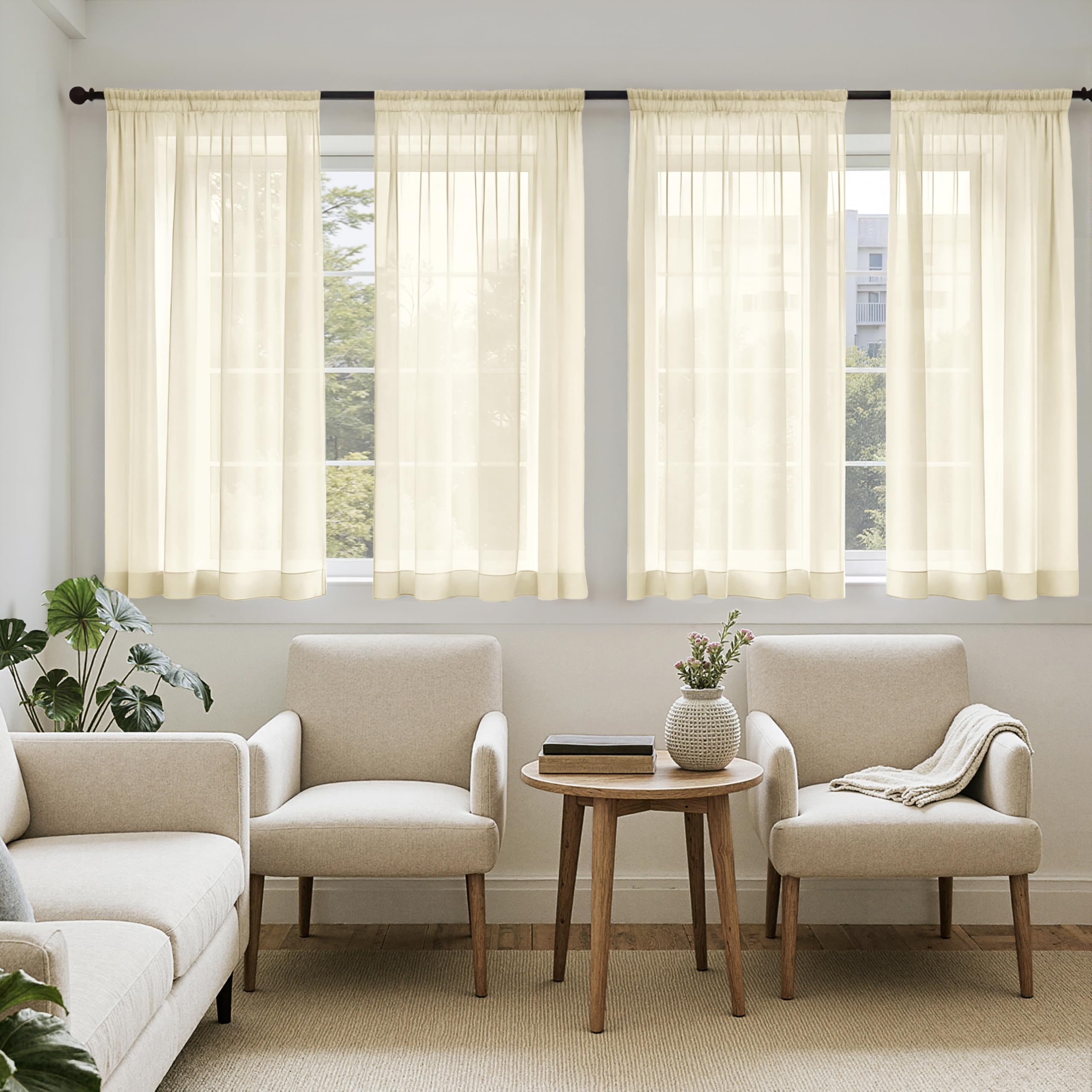 MIULEE Sheer Voile Curtains Set of 4