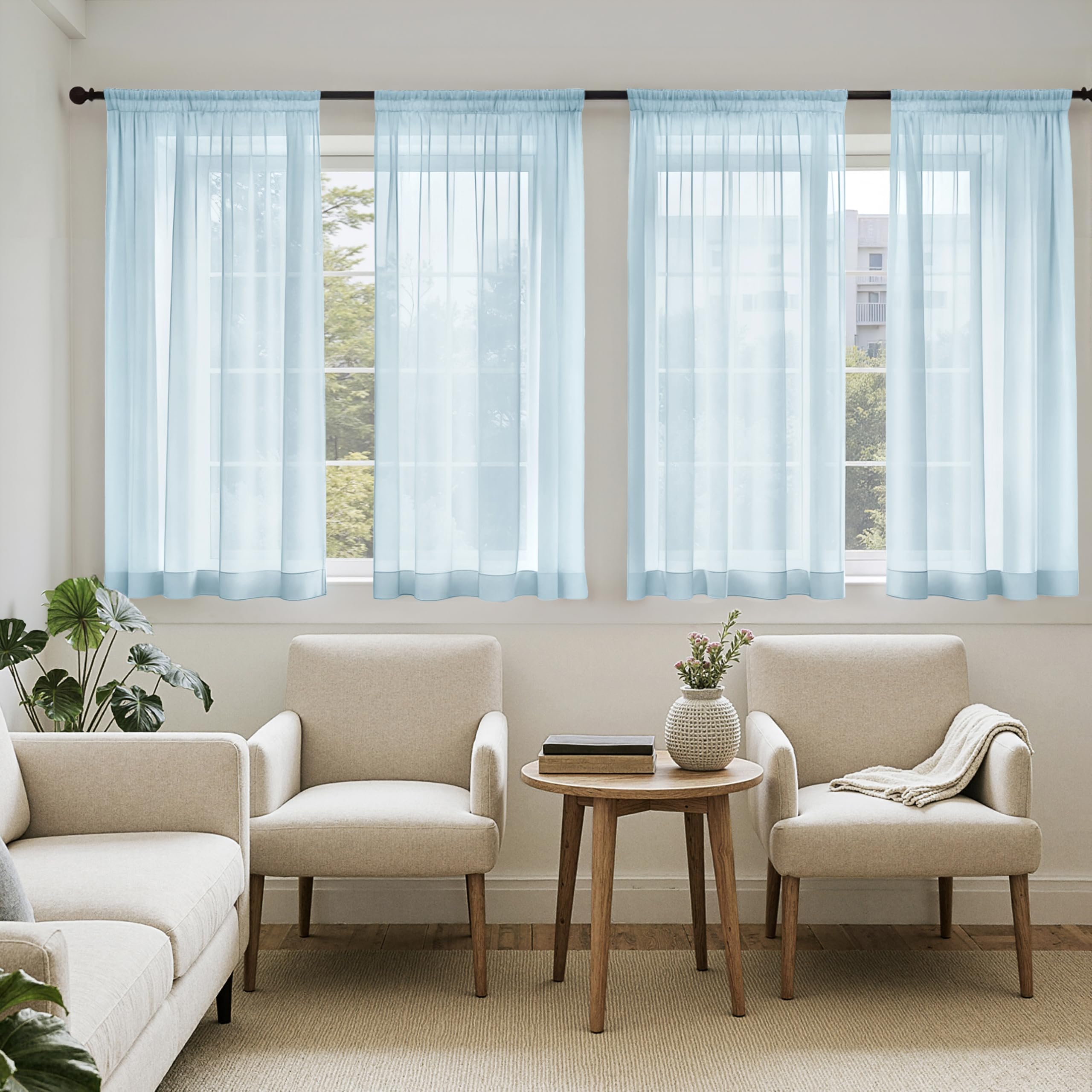 MIULEE Sheer Voile Curtains Set of 4