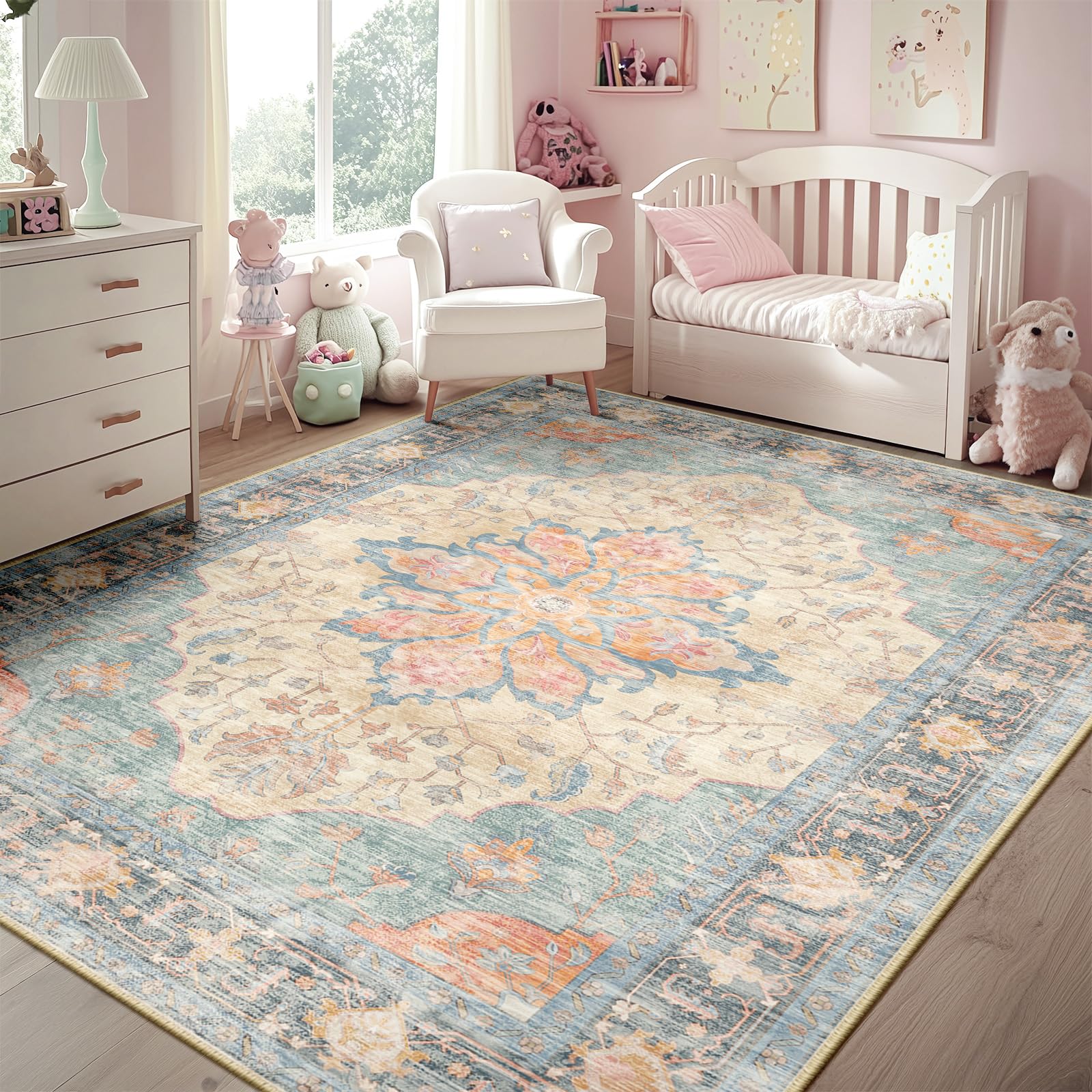 RELEANY Washable Floral Area Rug