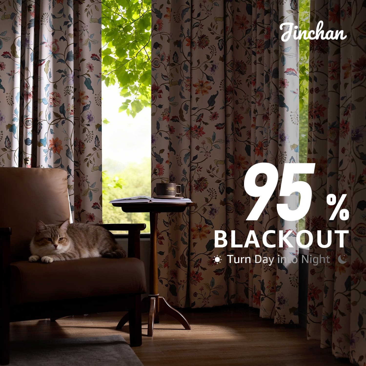 jinchan Boho Floral Blackout Curtains