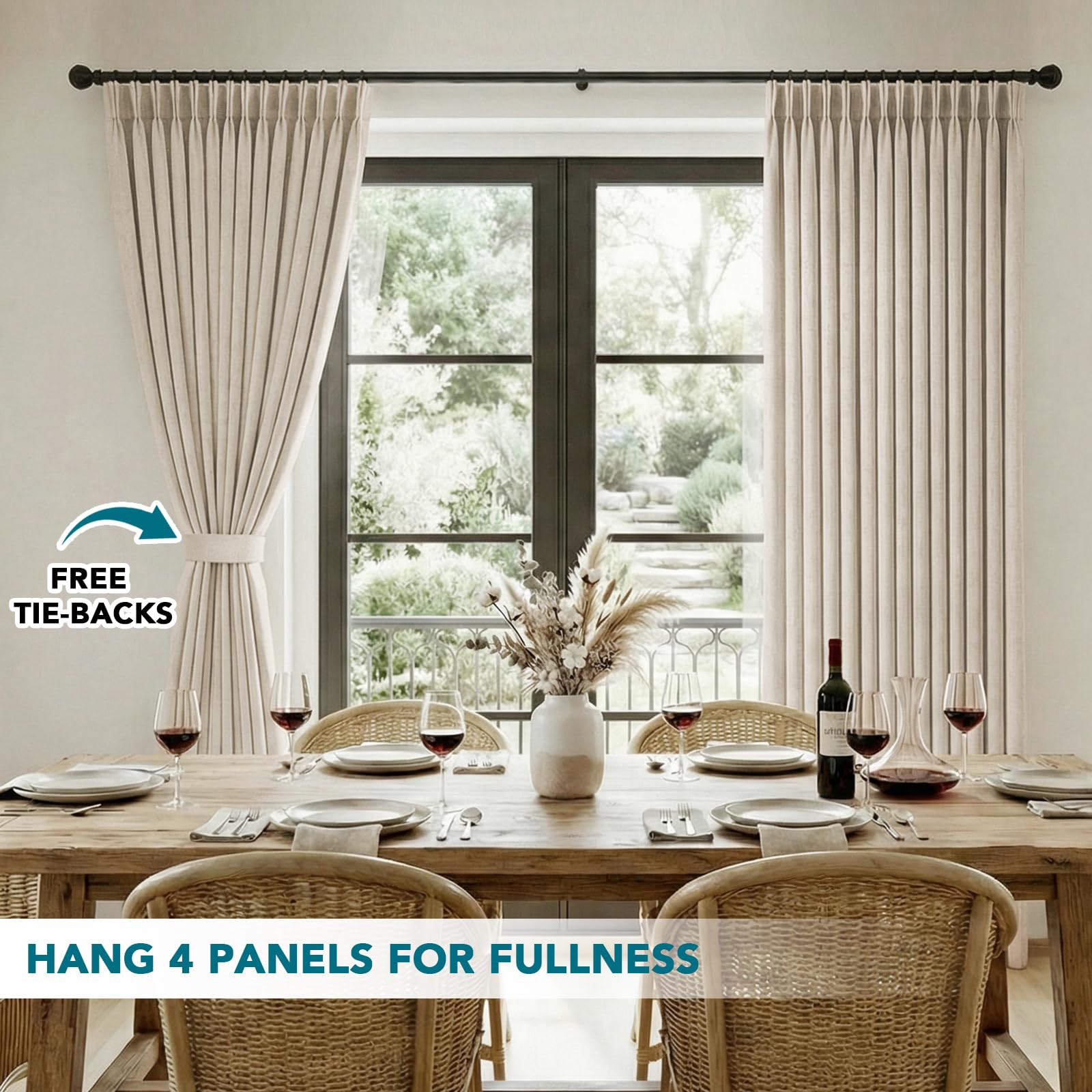 Turquoize Pleated Linen Curtains 2 Panels