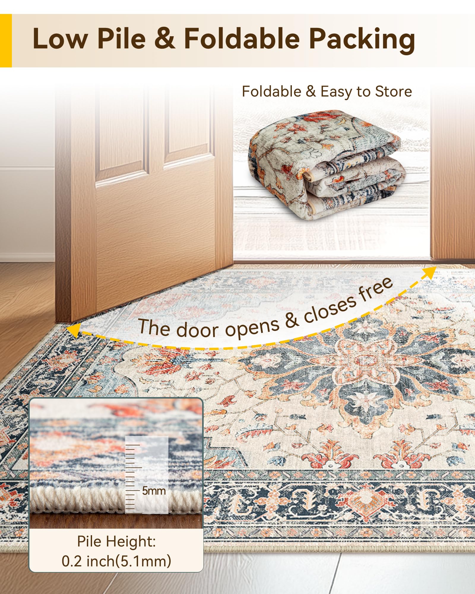 RELEANY Washable Floral Area Rug
