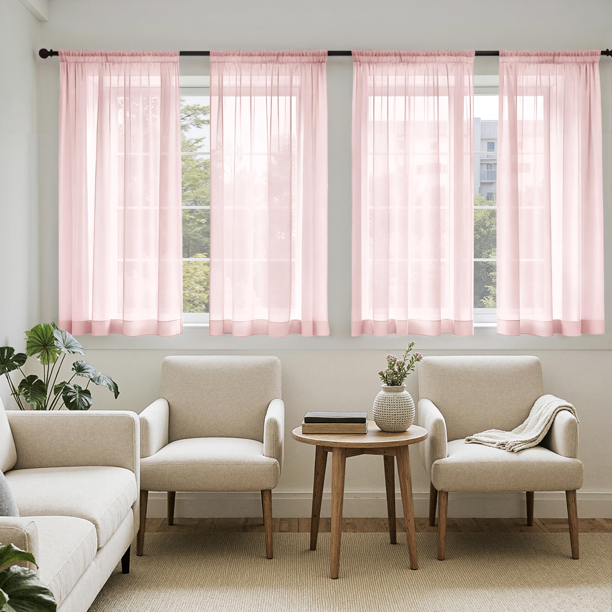 MIULEE Sheer Voile Curtains Set of 4