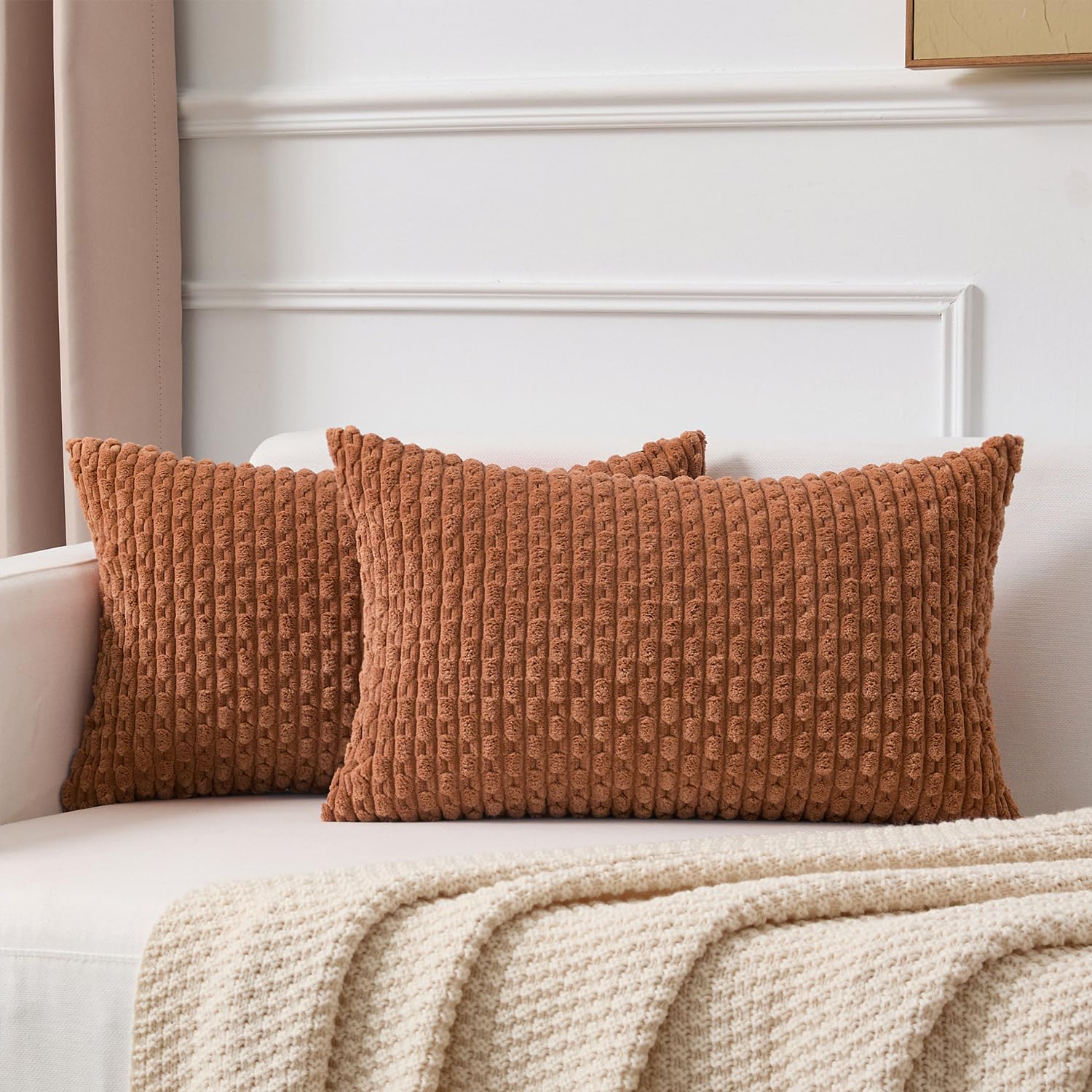 Kevin Textile Solid Decorative Boho Striped Corduroy Throw Pillow Covers