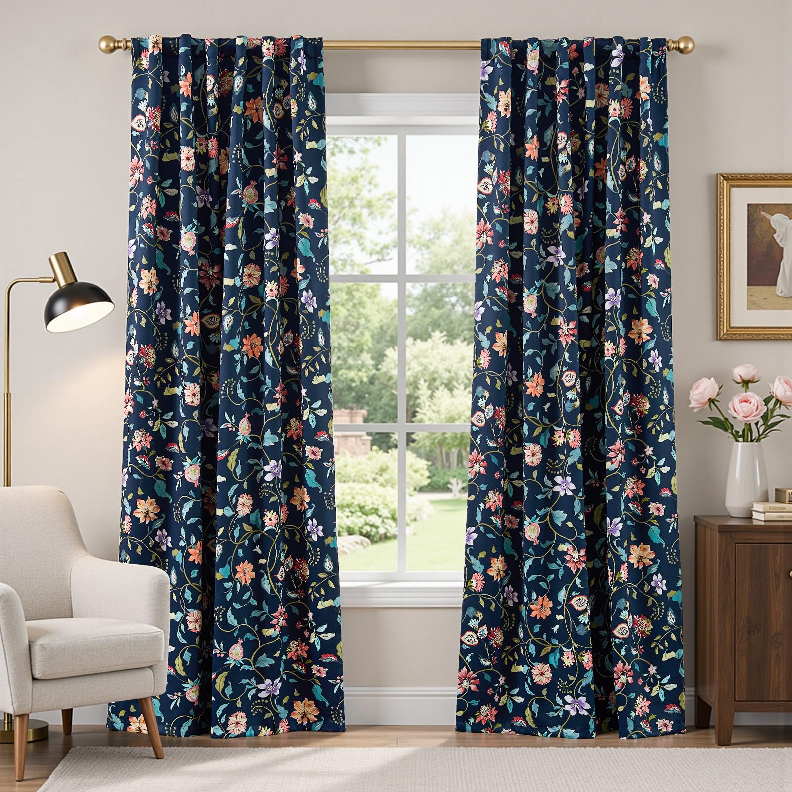 jinchan Boho Floral Blackout Curtains