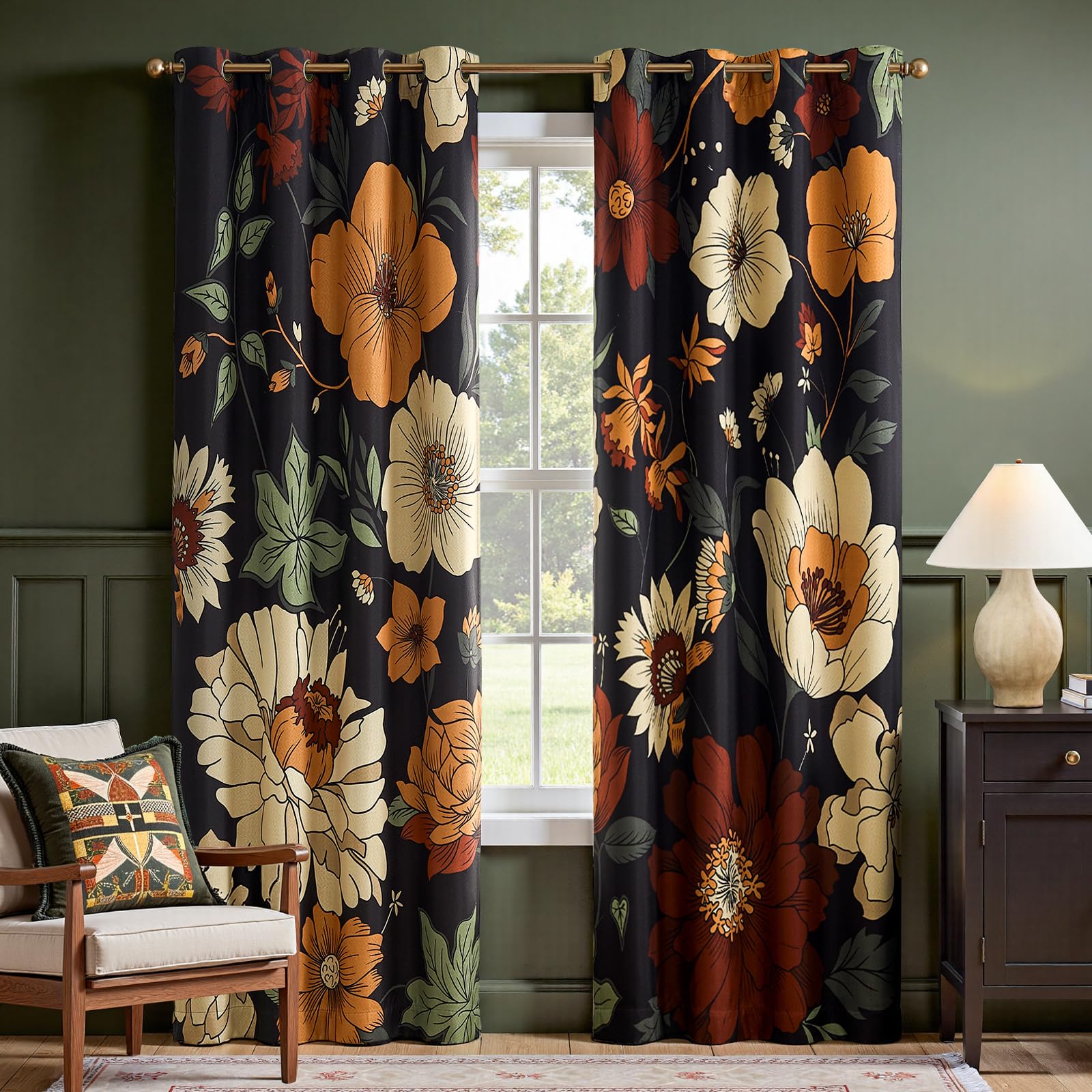 jinchan Boho Floral Blackout Curtains