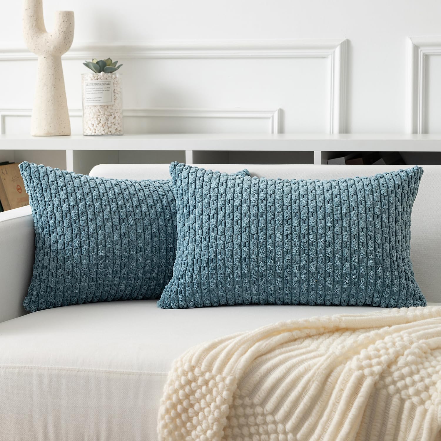 Kevin Textile Solid Decorative Boho Striped Corduroy Throw Pillow Covers