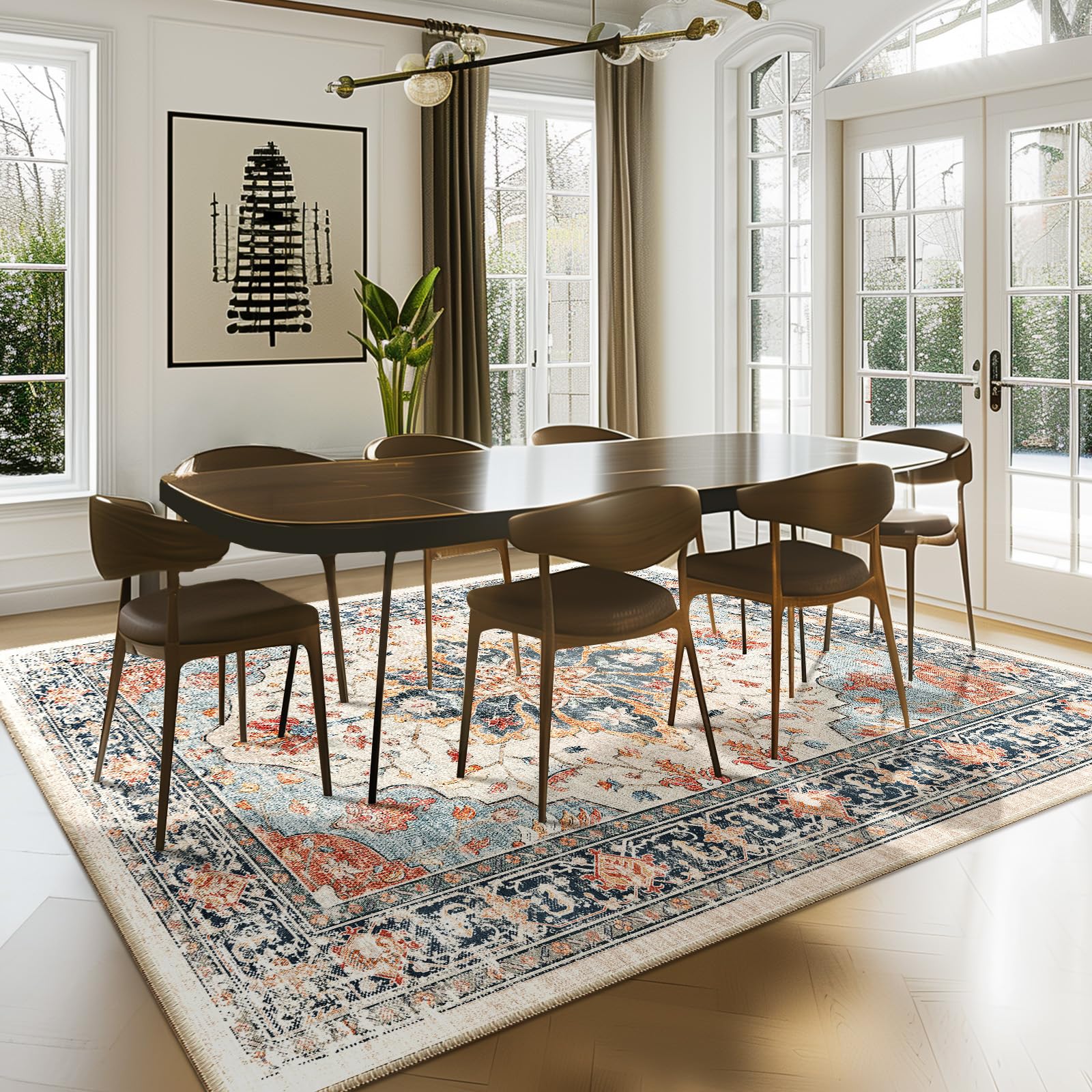 RELEANY Washable Floral Area Rug