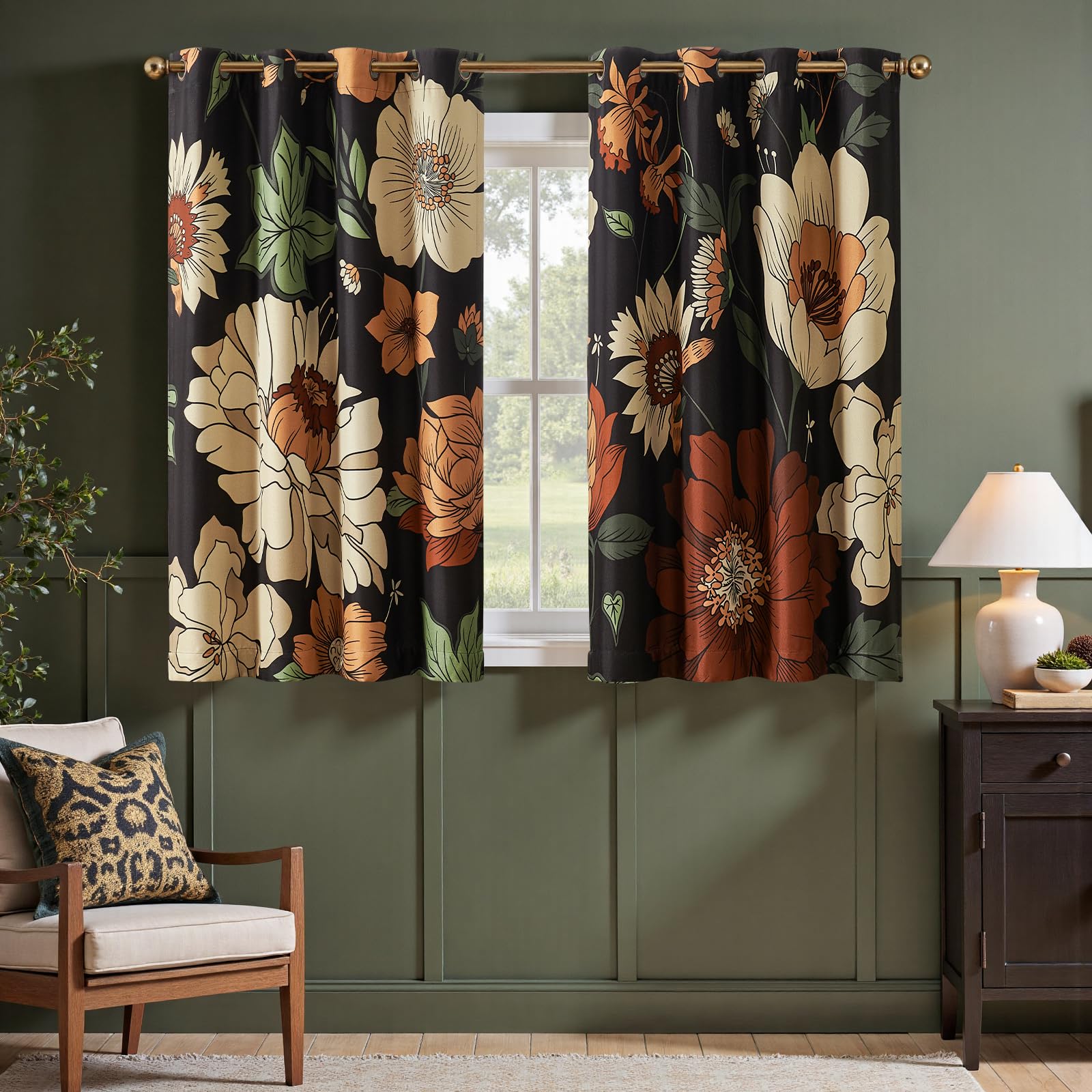 jinchan Boho Floral Blackout Curtains
