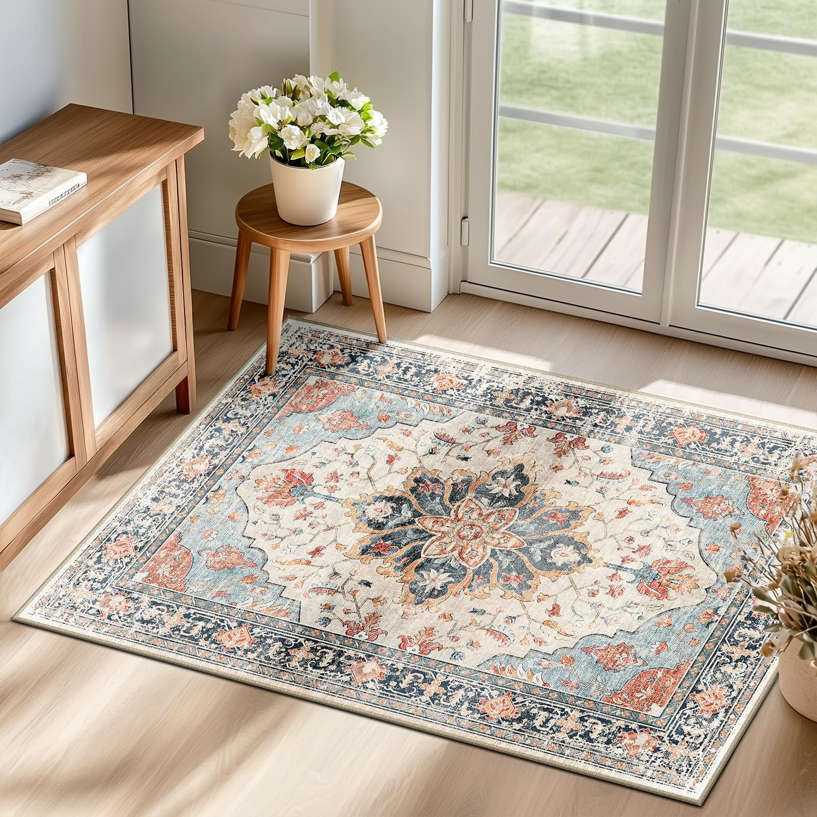 RELEANY Washable Floral Area Rug