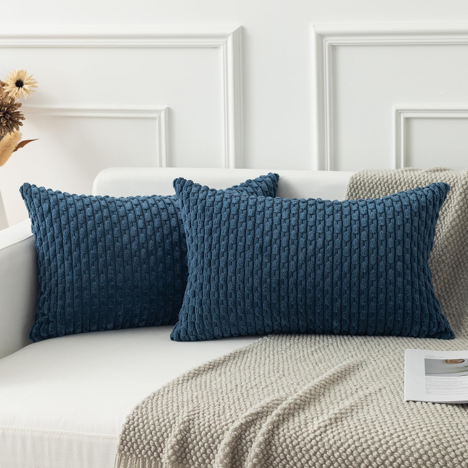 Kevin Textile Solid Decorative Boho Striped Corduroy Throw Pillow Covers