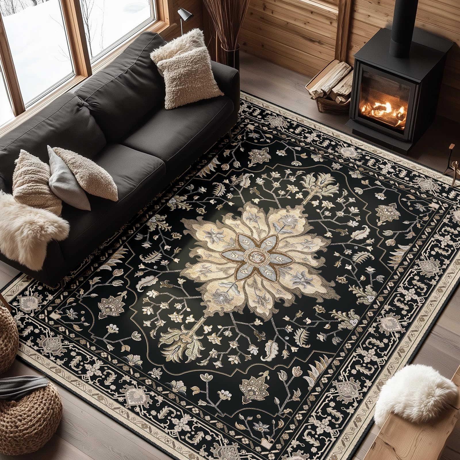 RELEANY Washable Floral Area Rug