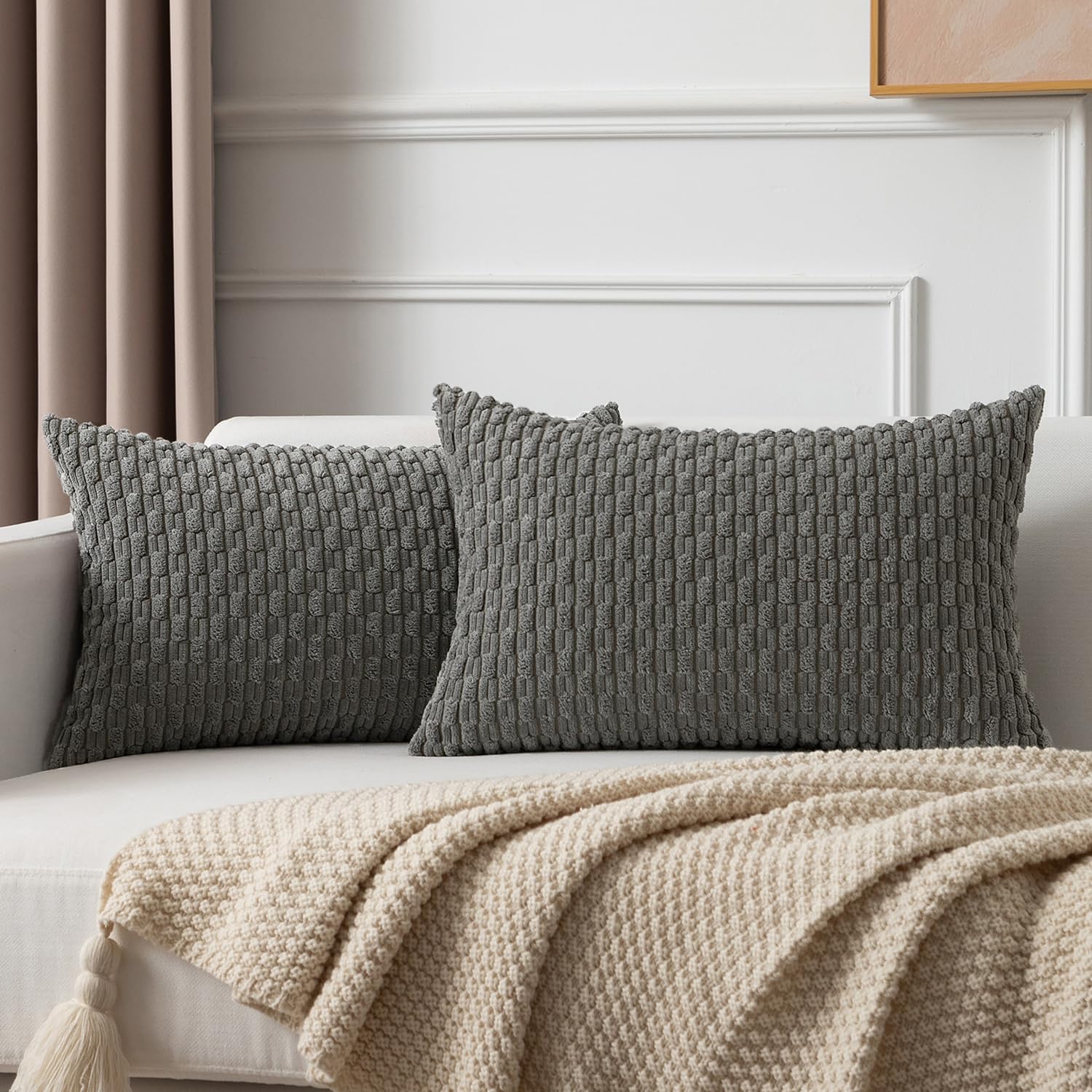 Kevin Textile Solid Decorative Boho Striped Corduroy Throw Pillow Covers