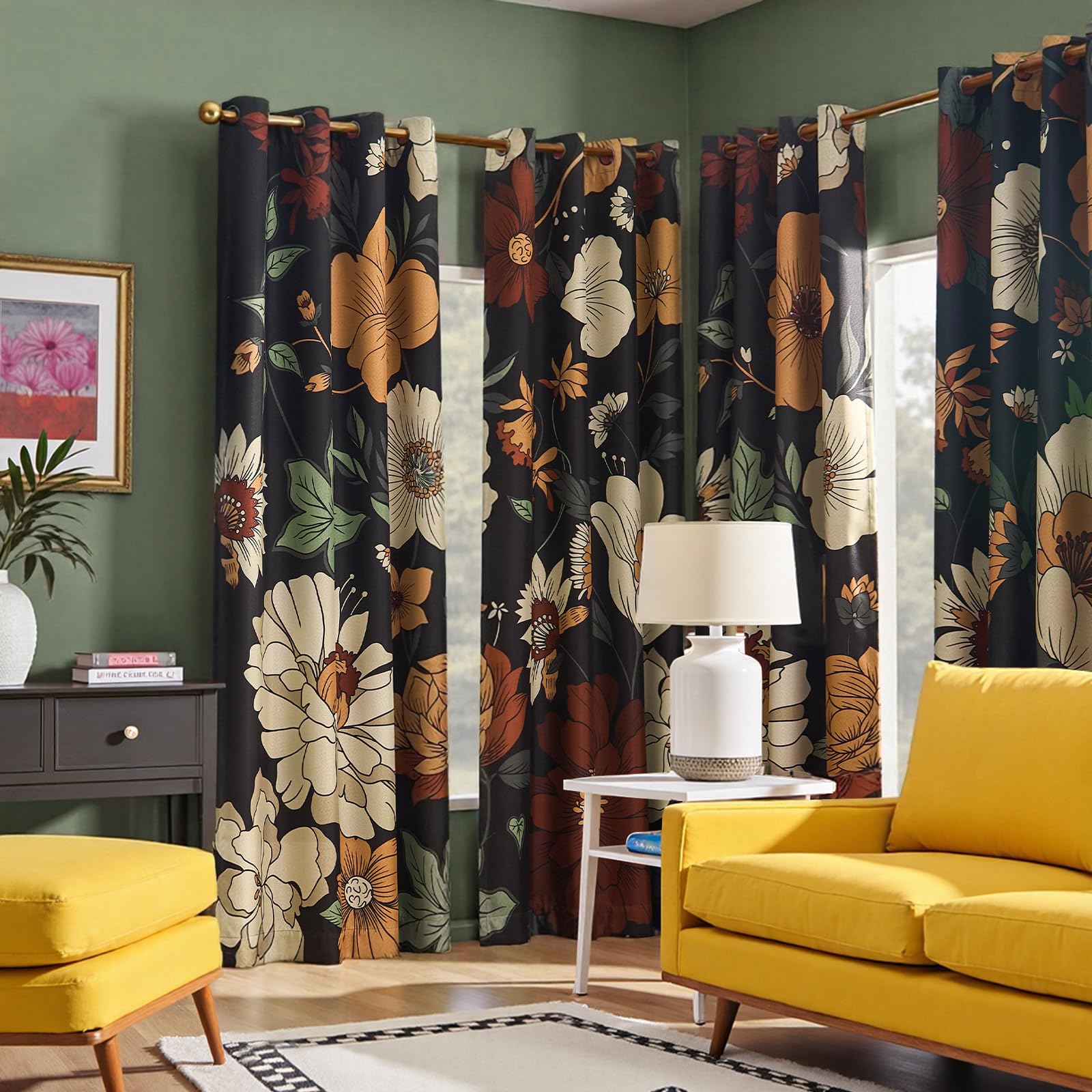 jinchan Boho Floral Blackout Curtains