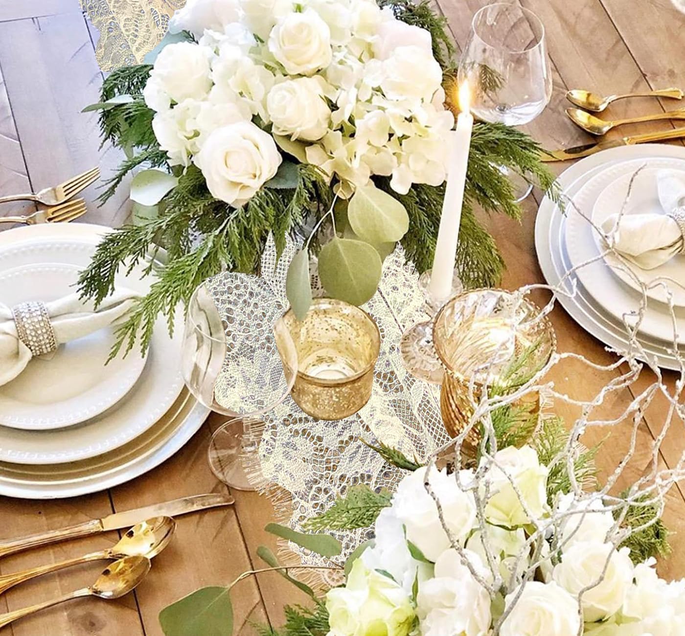 White Lace Table Runner Set of 3