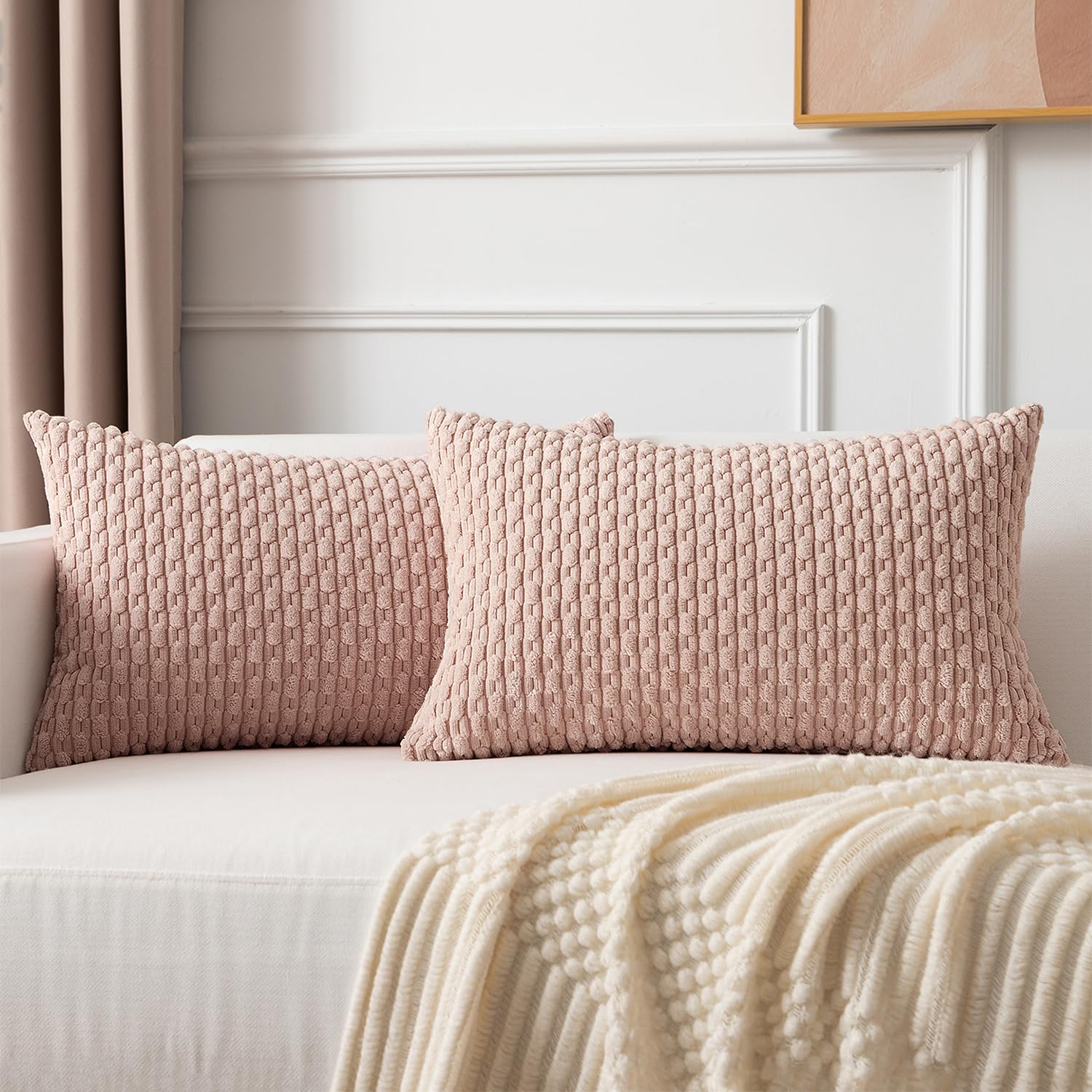 Kevin Textile Solid Decorative Boho Striped Corduroy Throw Pillow Covers