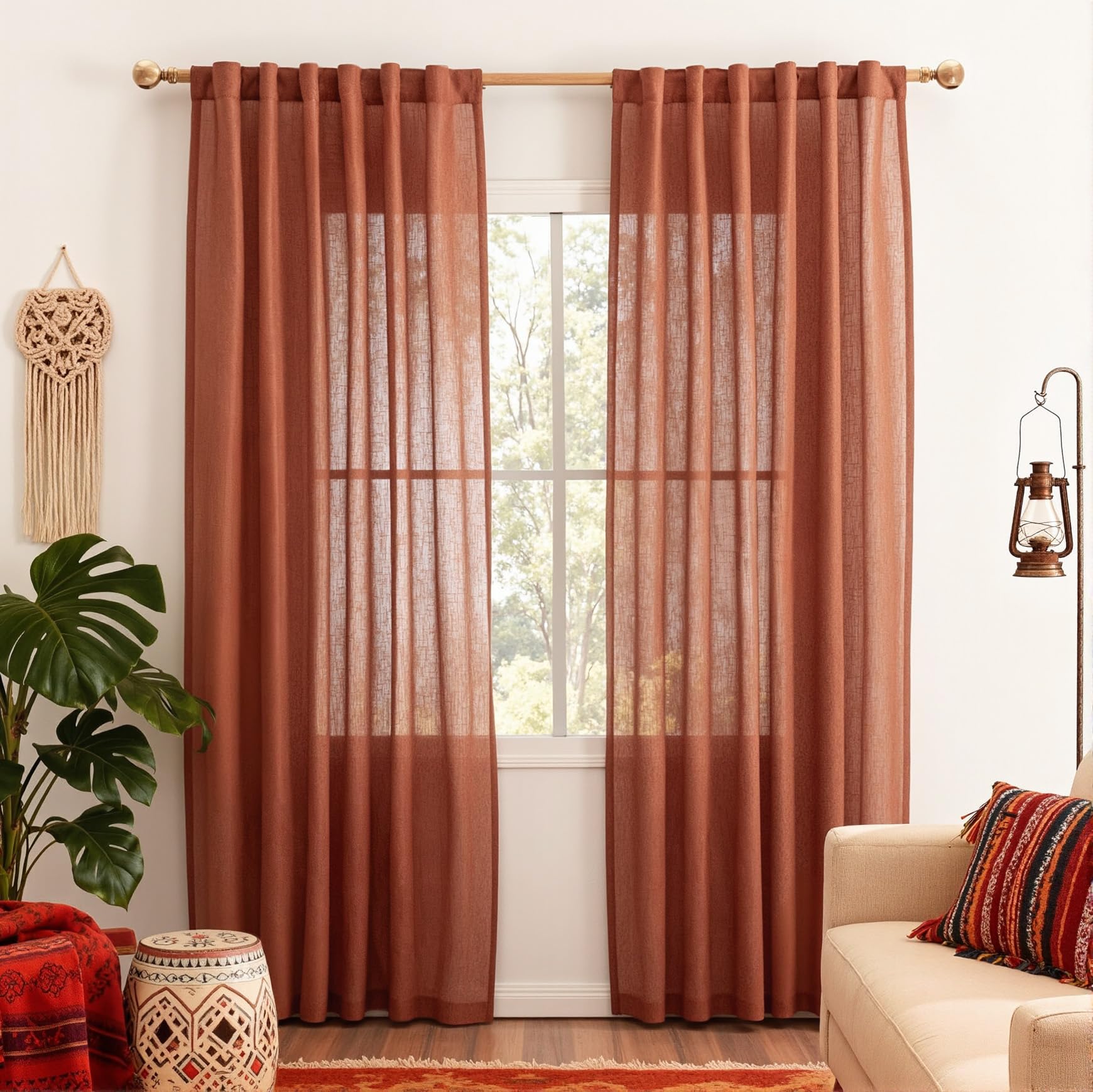 MYSKY HOME Semi Sheer Boho Curtains