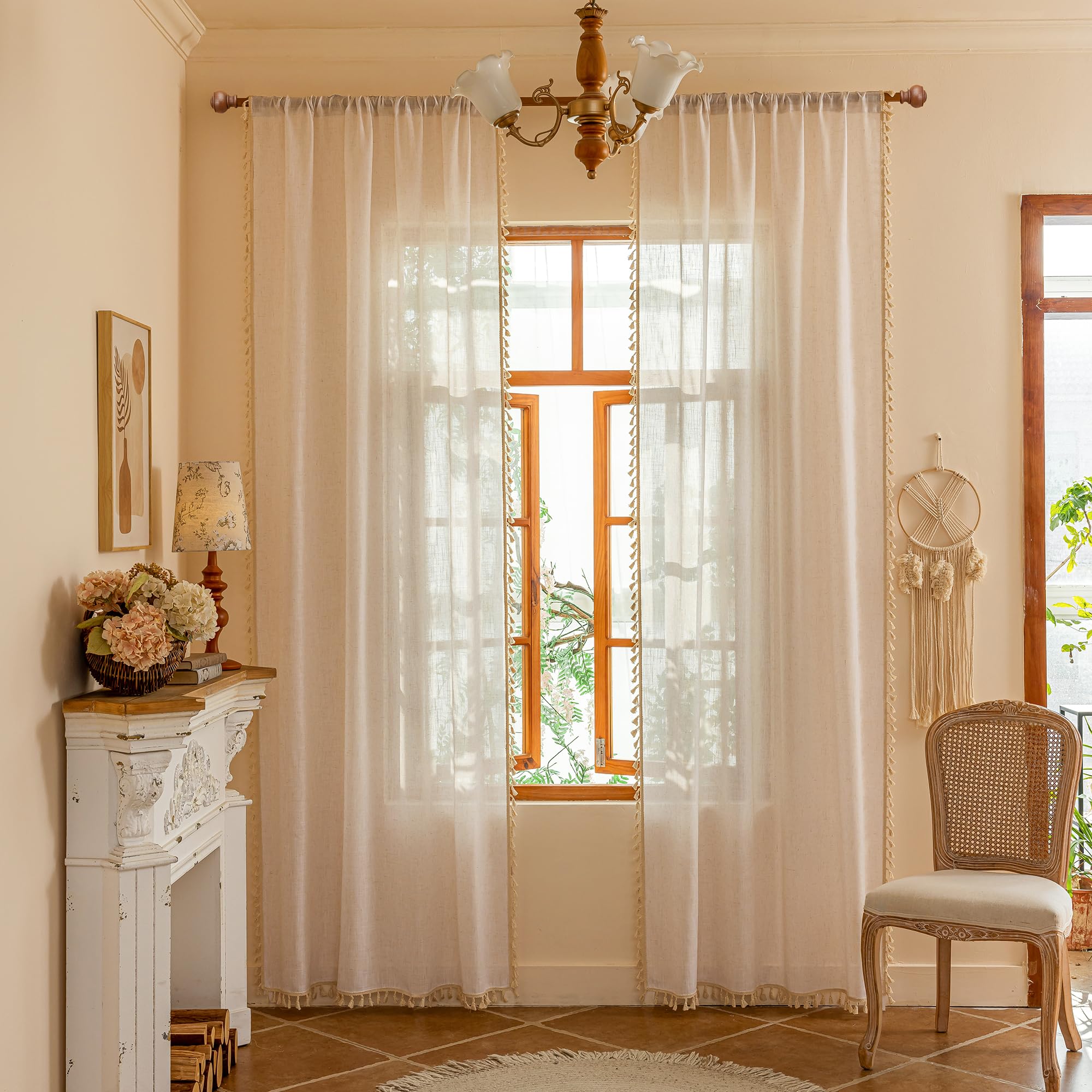 MYSKY HOME Semi Sheer Boho Curtains