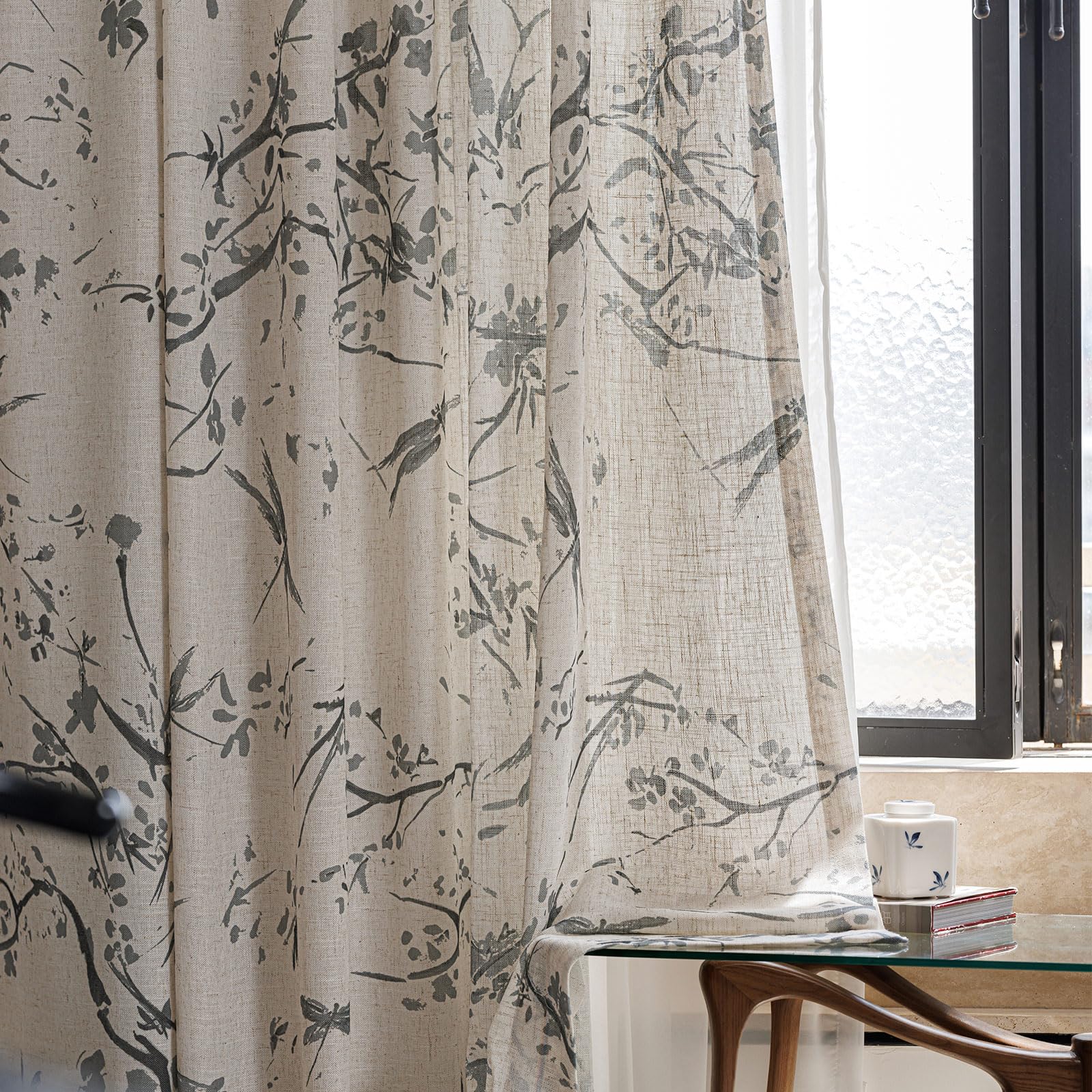 UOOSIN Floral Semi Sheer Curtains