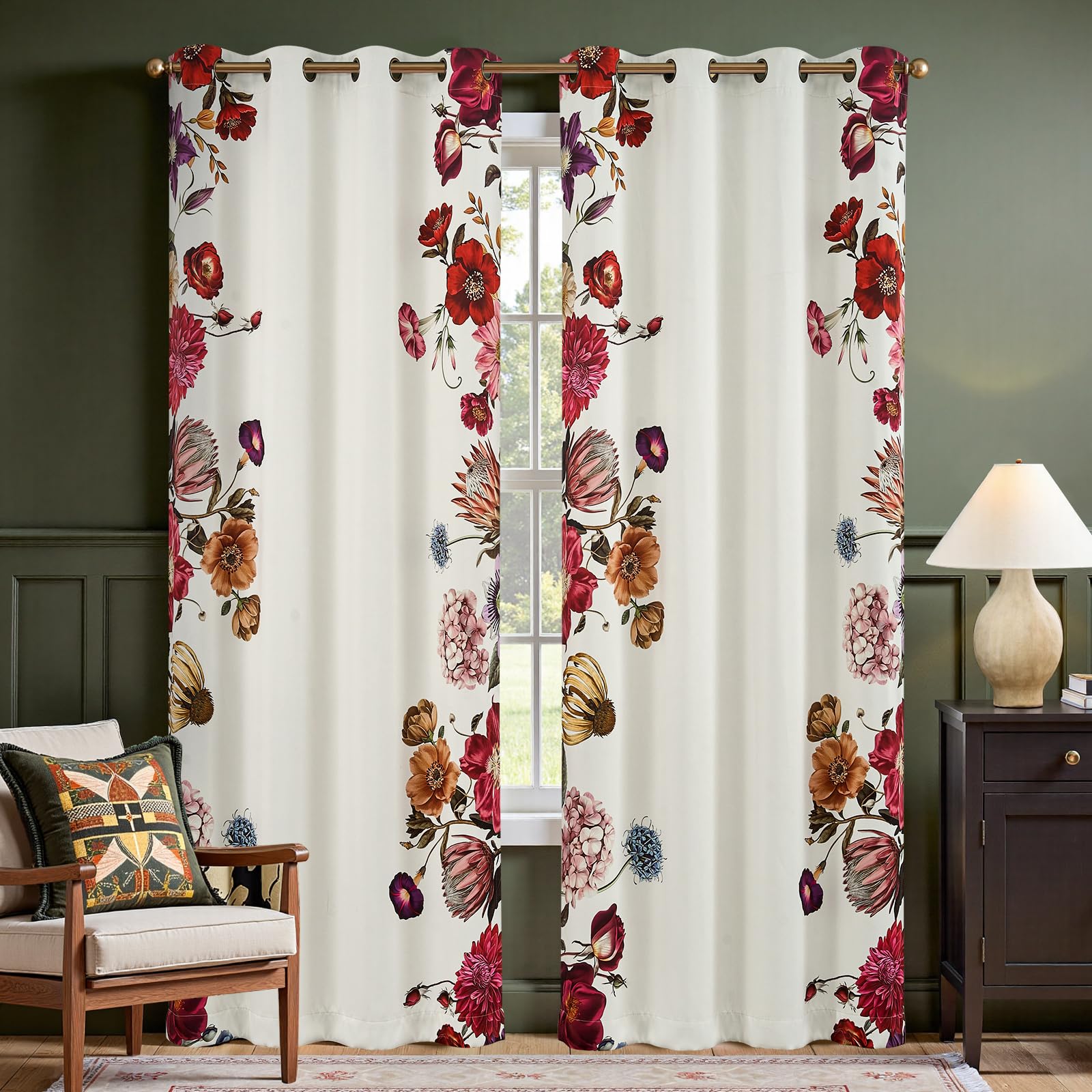 jinchan Boho Floral Blackout Curtains