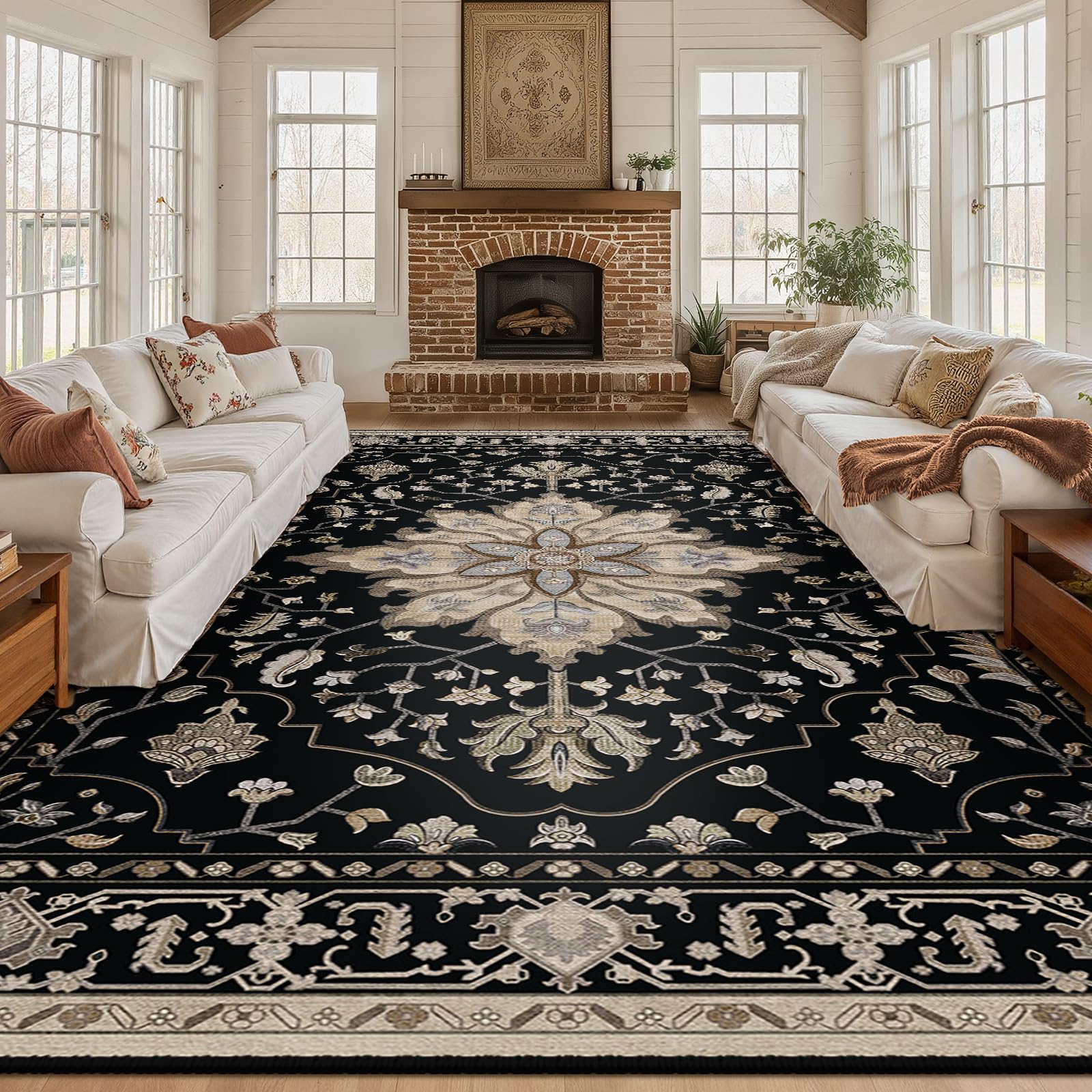RELEANY Washable Floral Area Rug
