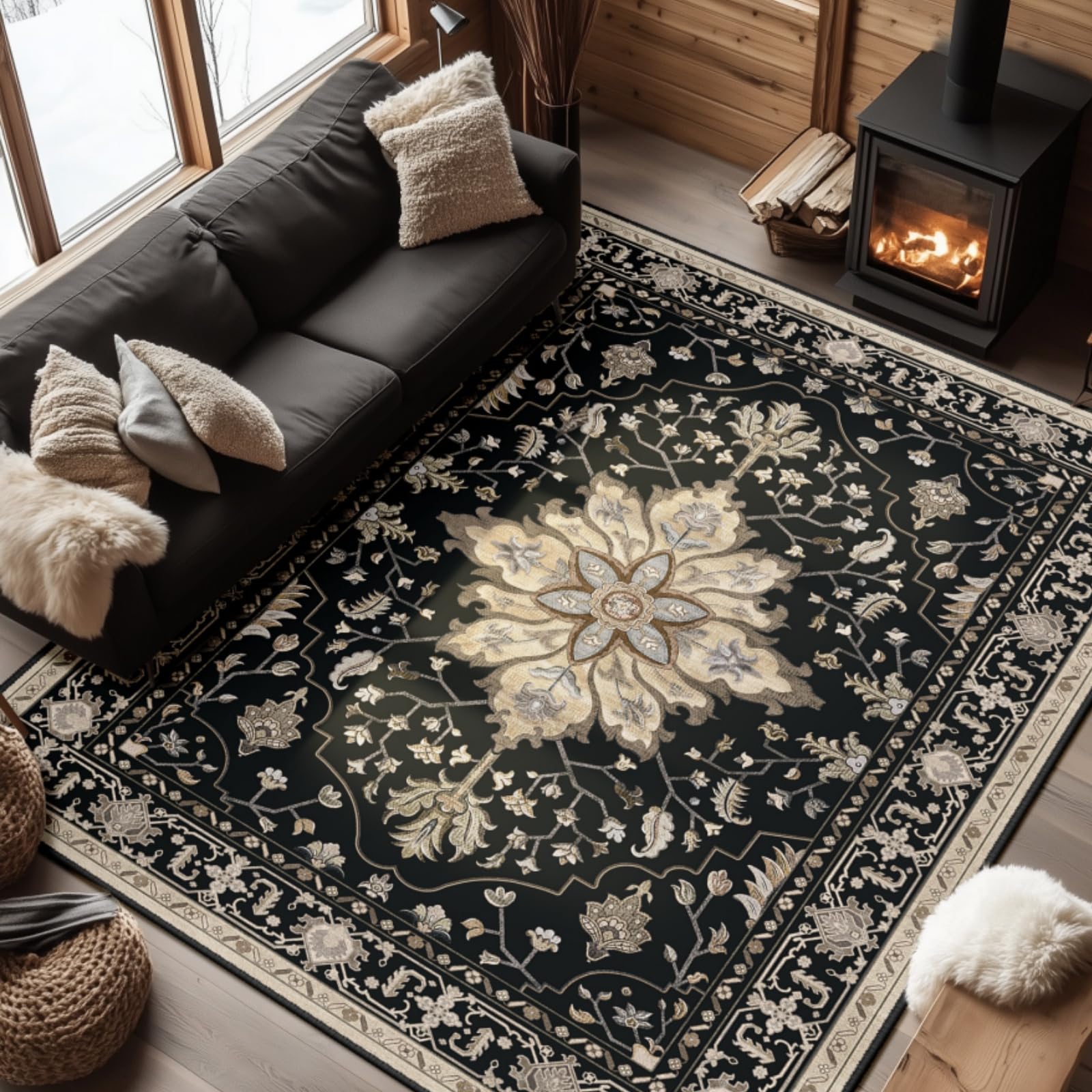 RELEANY Washable Floral Area Rug
