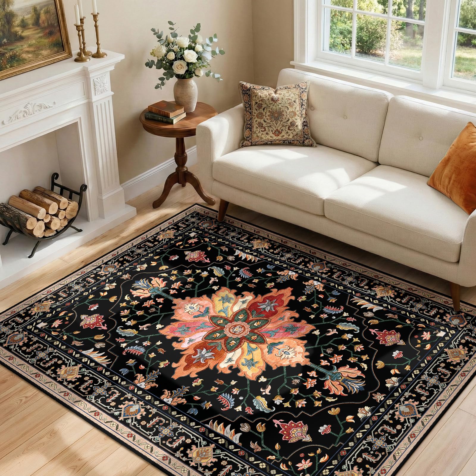 RELEANY Washable Floral Area Rug