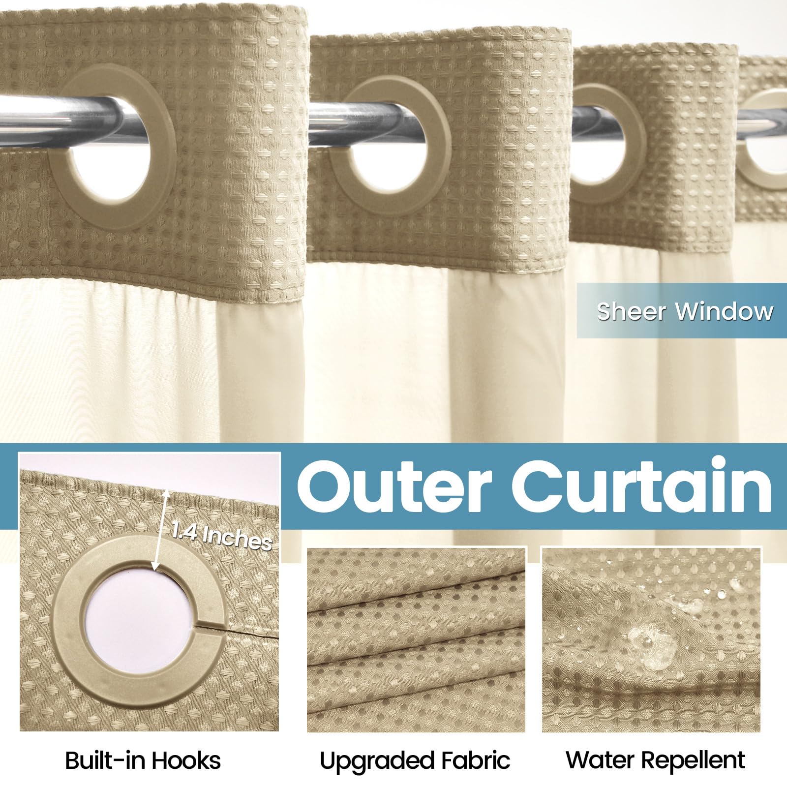 EUTXL No Hook Waffle Weave Shower Curtain