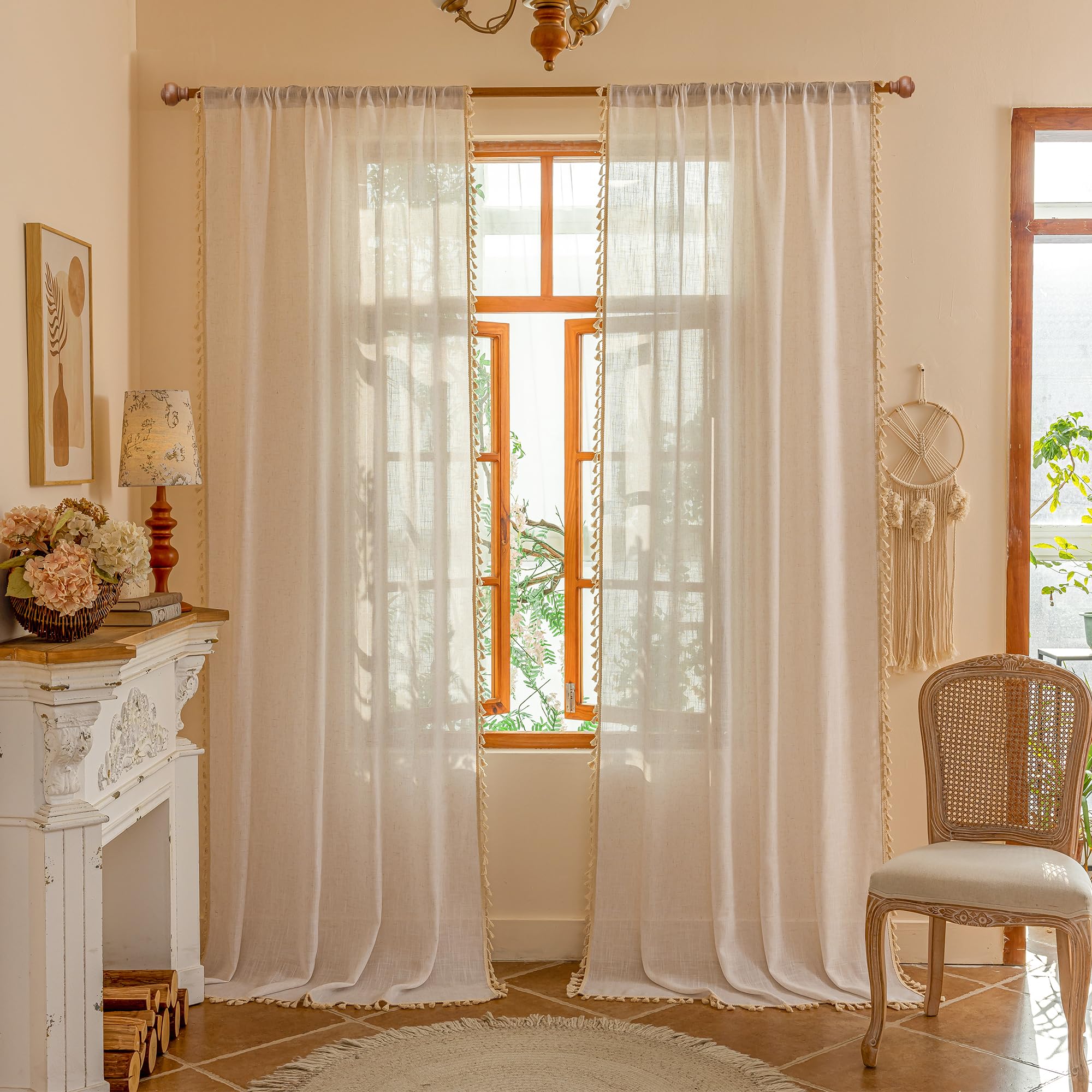 MYSKY HOME Semi Sheer Boho Curtains