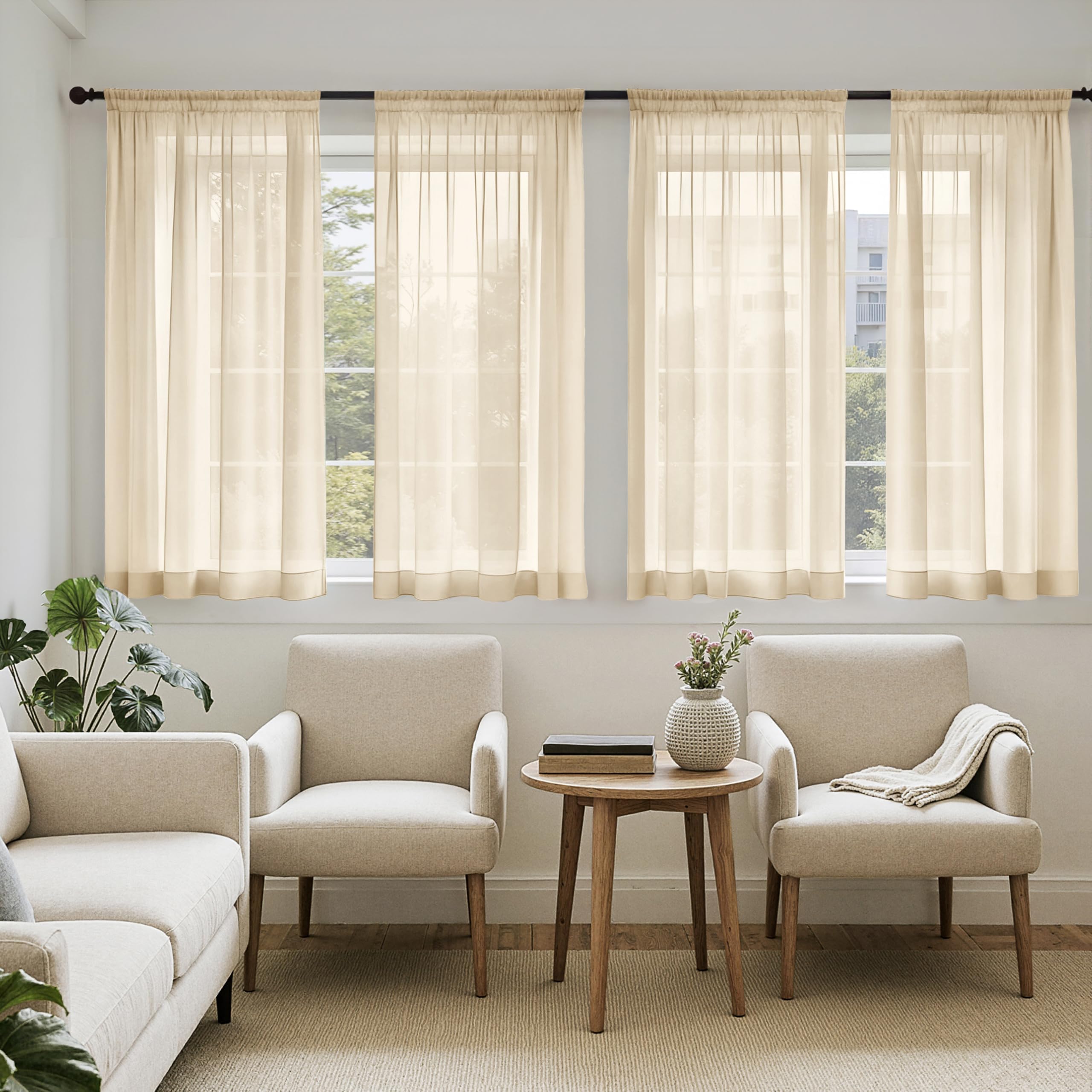 MIULEE Sheer Voile Curtains Set of 4