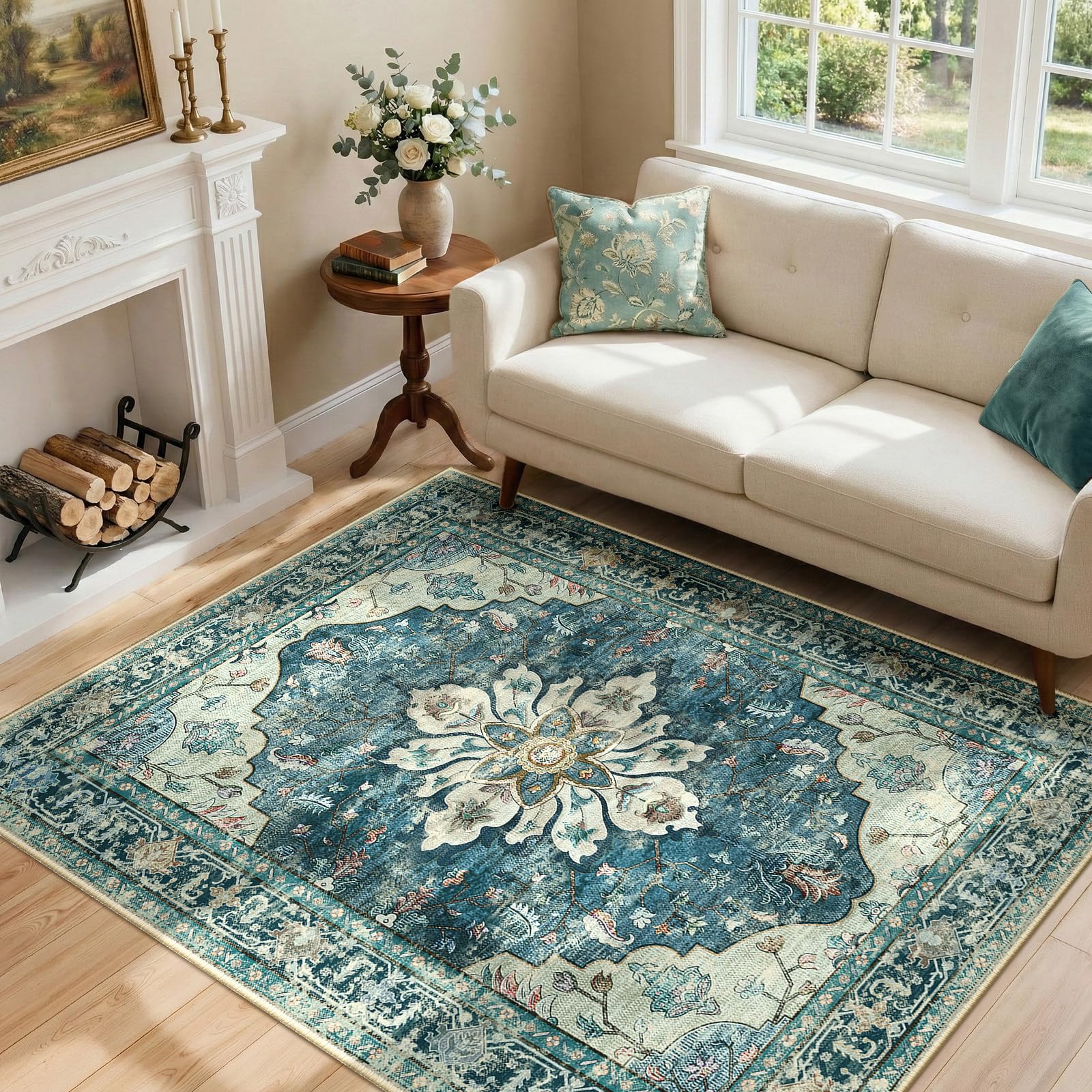 RELEANY Washable Floral Area Rug