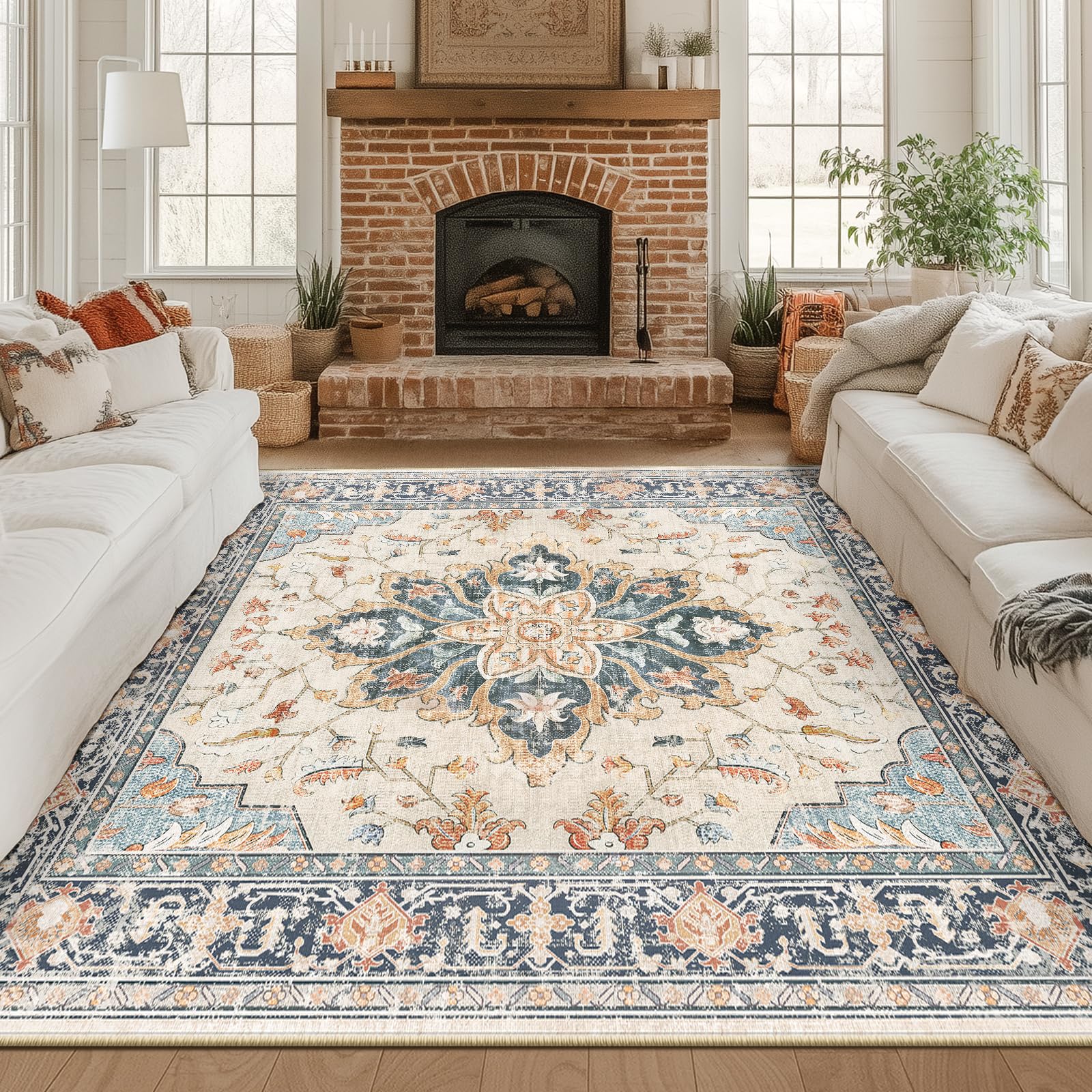 RELEANY Washable Floral Area Rug