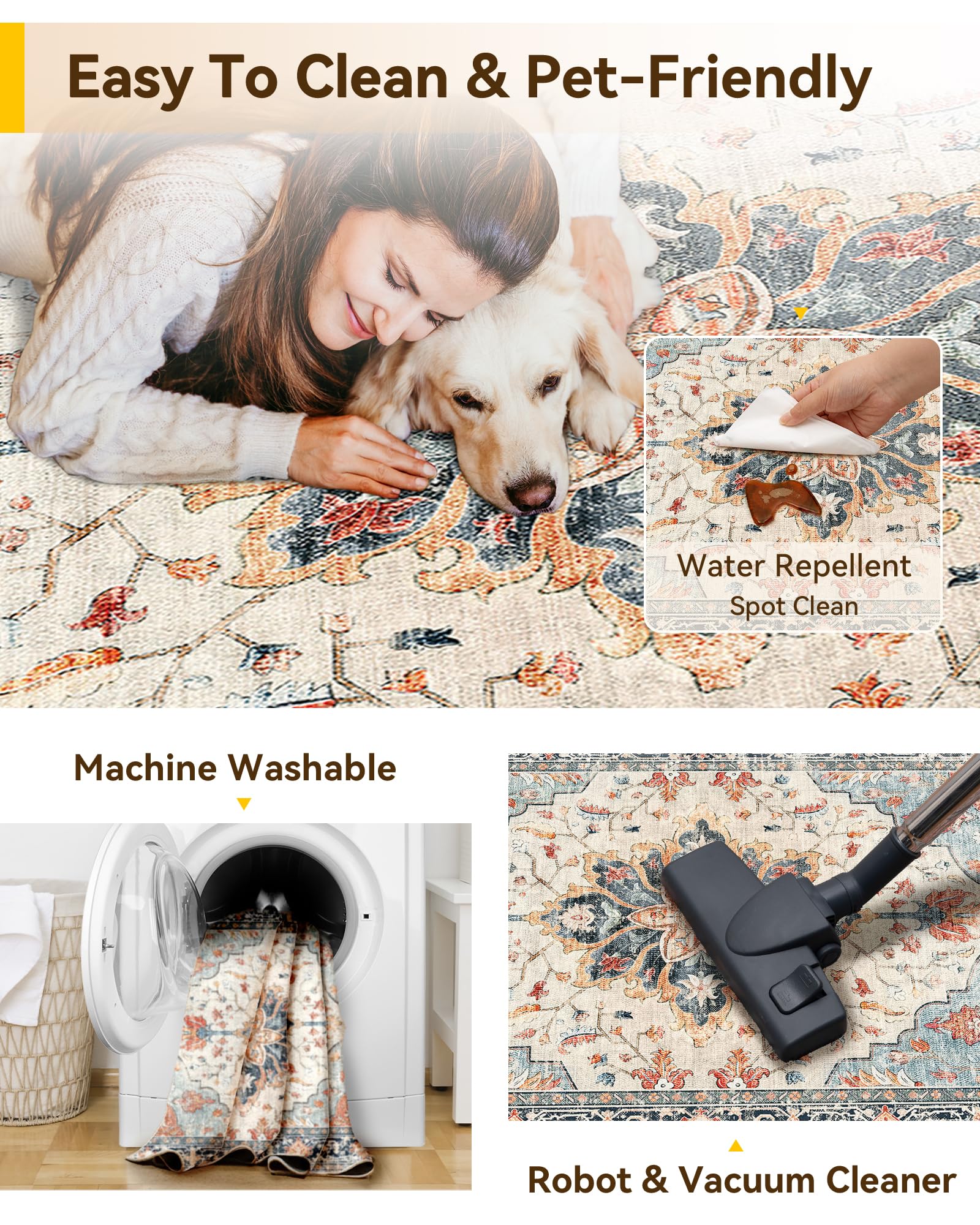 RELEANY Washable Floral Area Rug