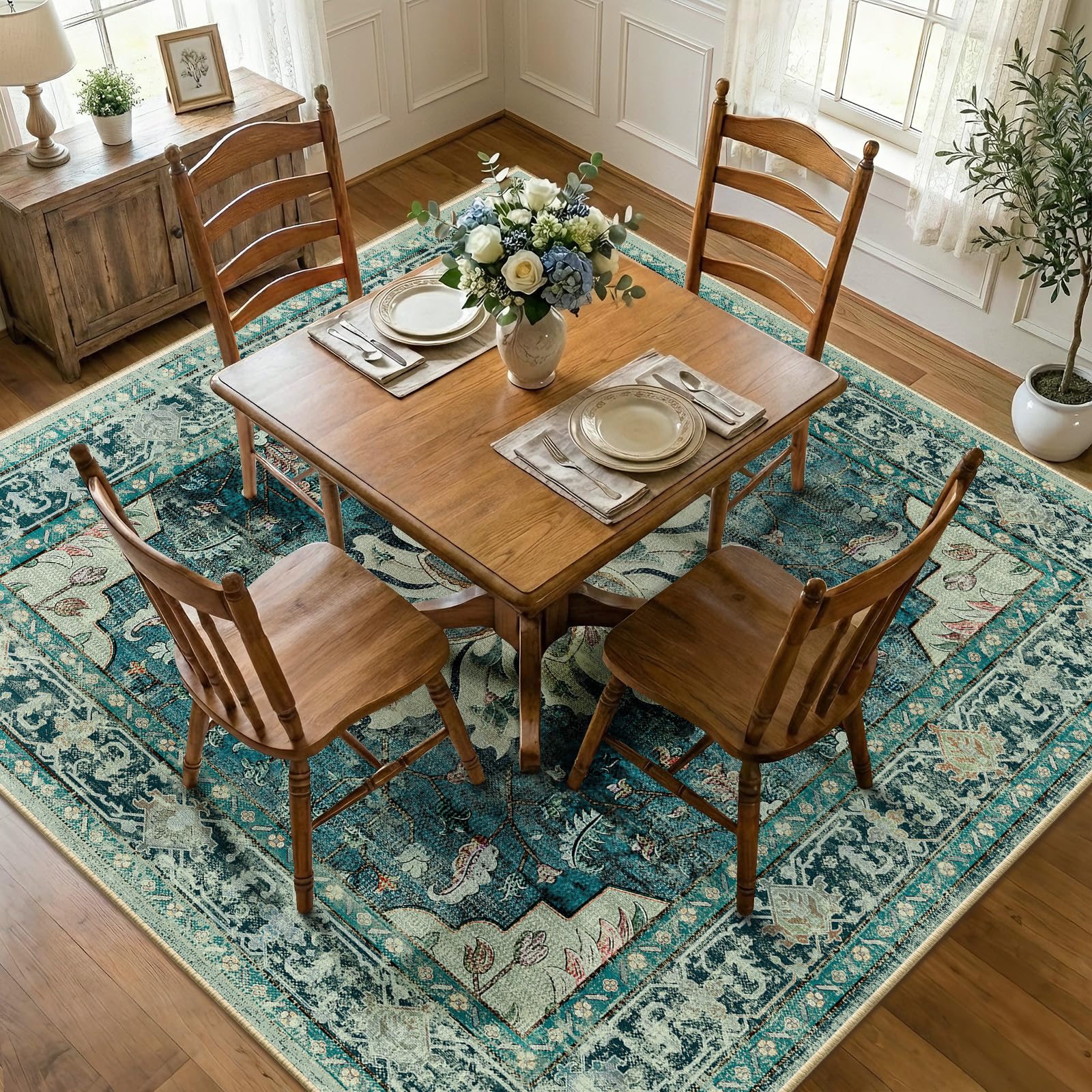 RELEANY Washable Floral Area Rug