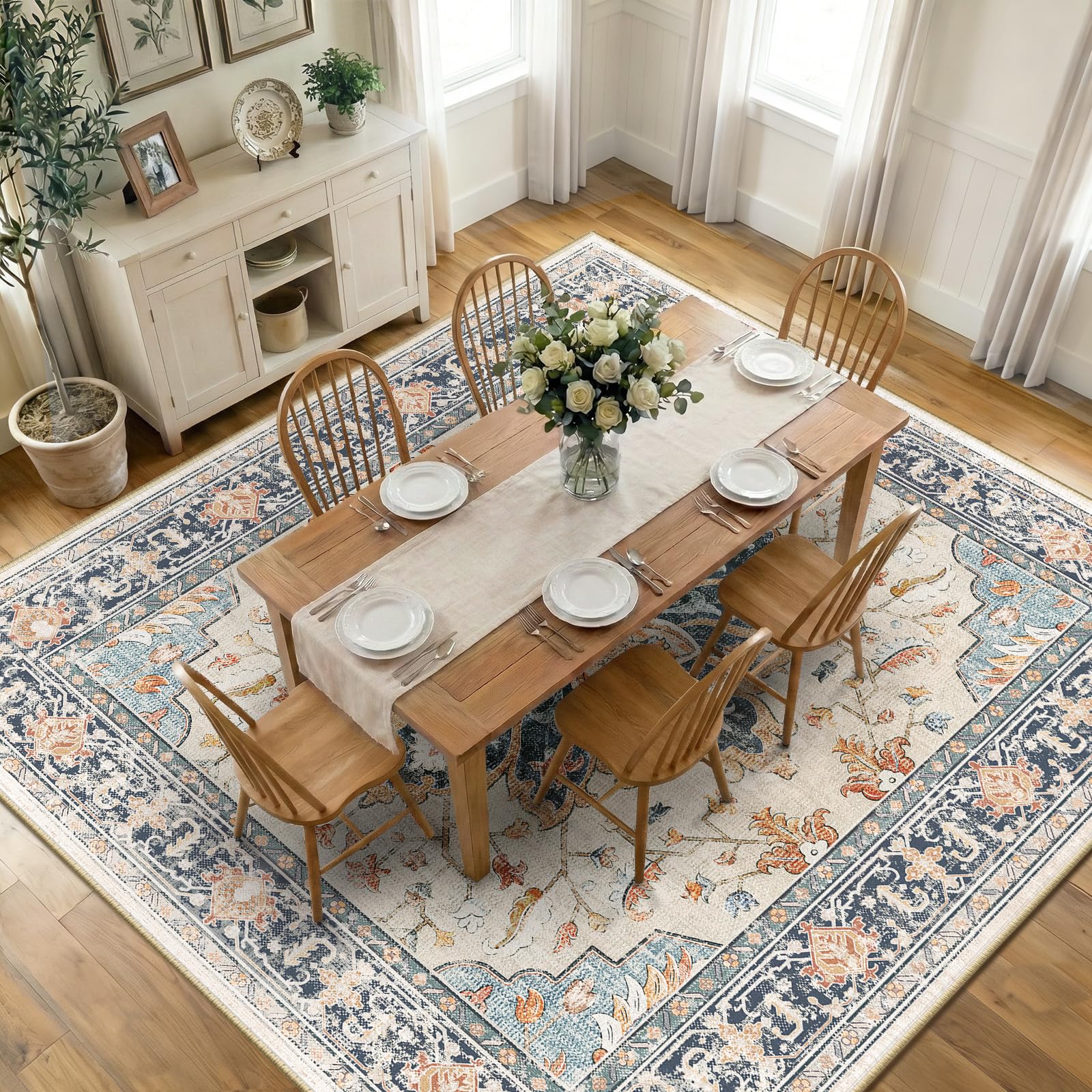 RELEANY Washable Floral Area Rug