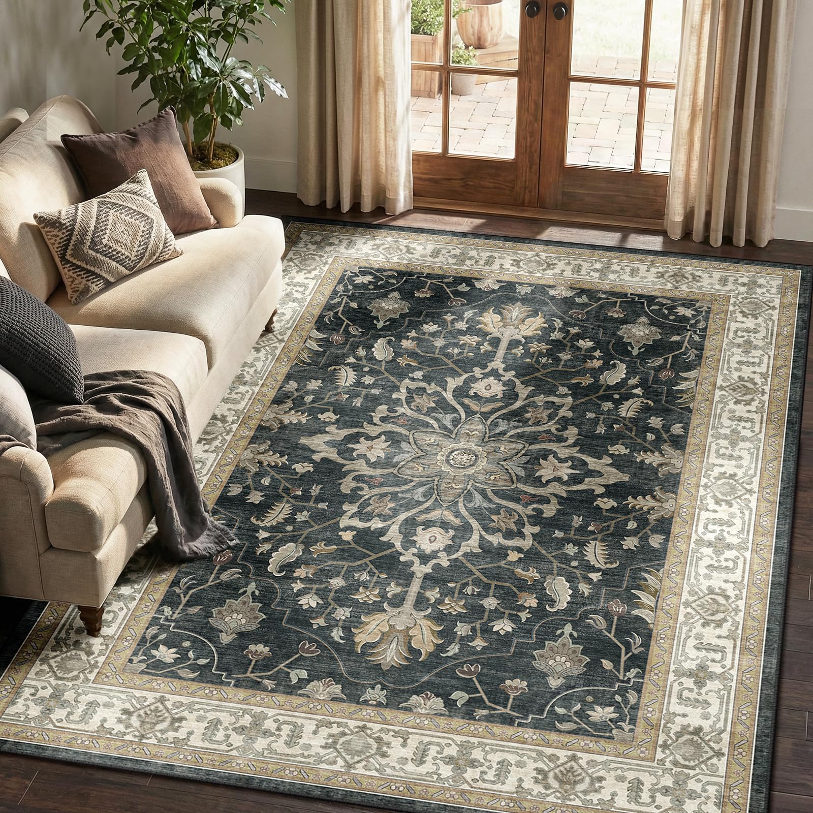 RELEANY Washable Floral Area Rug